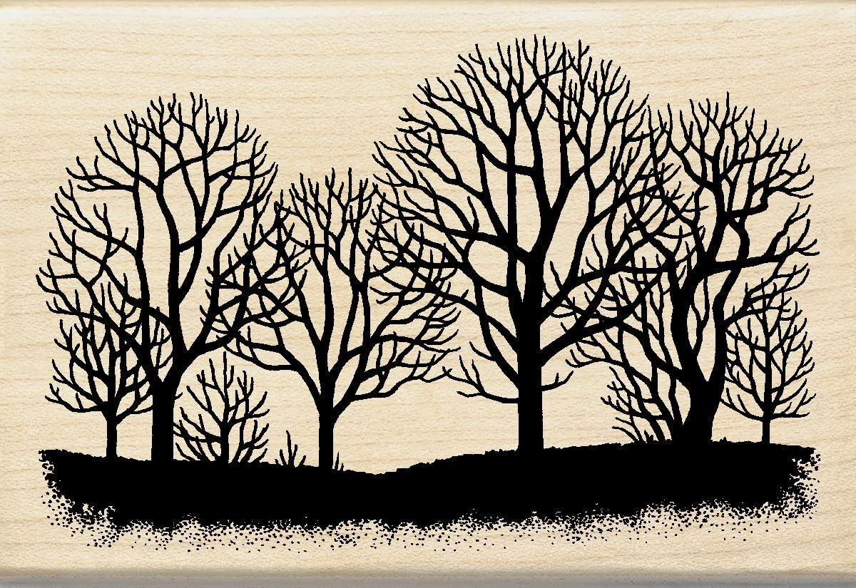 Inkadinkado Fall Winter Trees Red Rubber Wood Stamp  4'' x 2.75''