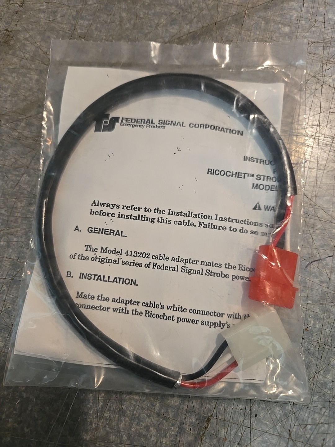 Federal Signal 413202 Strobe Power Supply Adapter Cable Kit - 12". NIB