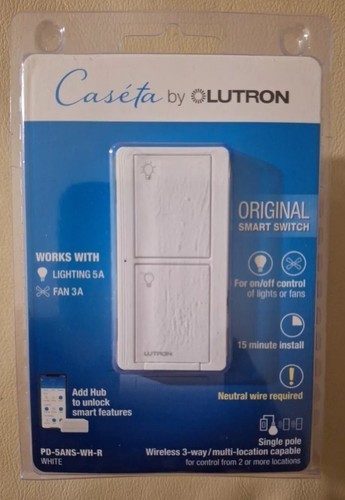 🆕 Lutron Original SMART SWITCH by Caseta, For Lights5A & Fans3A (PD-5ANS-WH-R)