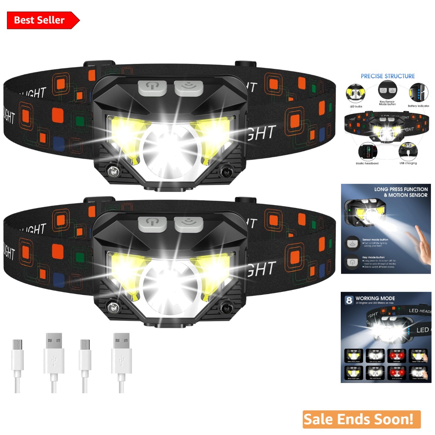 Bright 1200 Lumen Headlamp with Motion Sensor - Perfect for Camping and Hiking