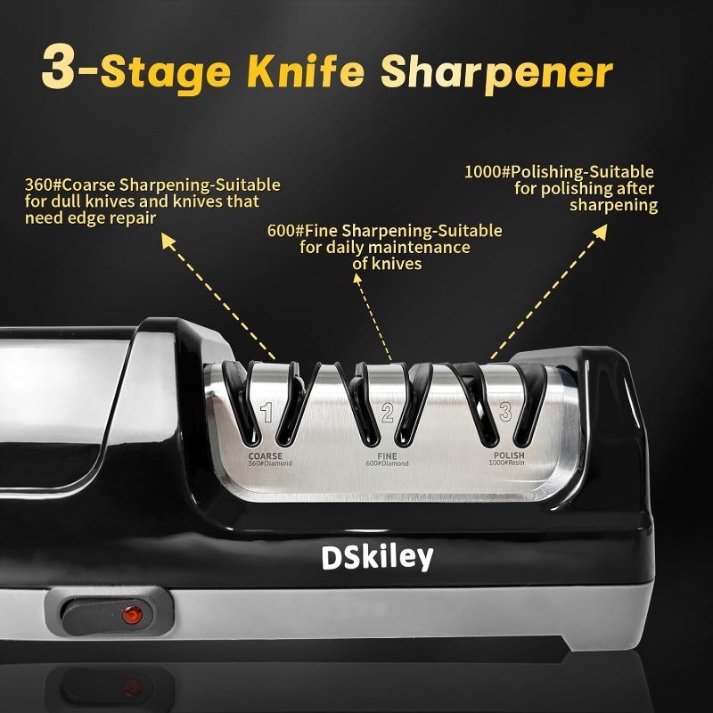 Electric Knife Sharpener for Kitchen – Professional 3-Stage 100% Diamond System