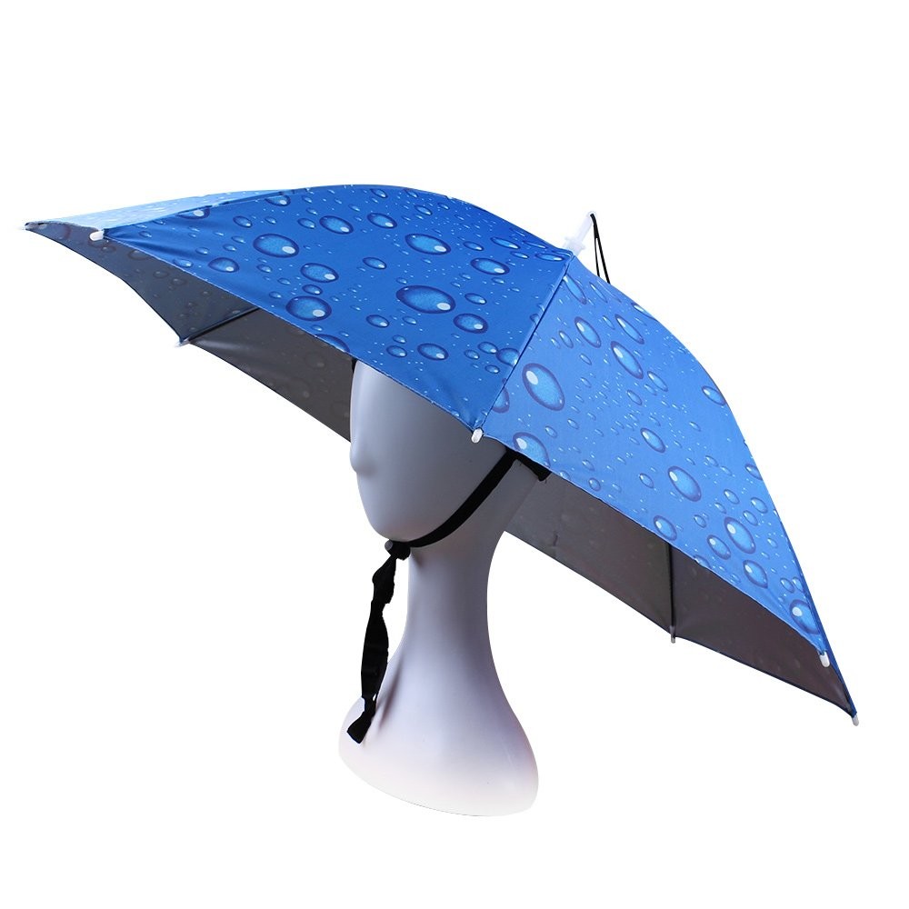 JANGANNSA Fishing Umbrella Hat Folding Sun Rain Cap Adjustable L, Blue