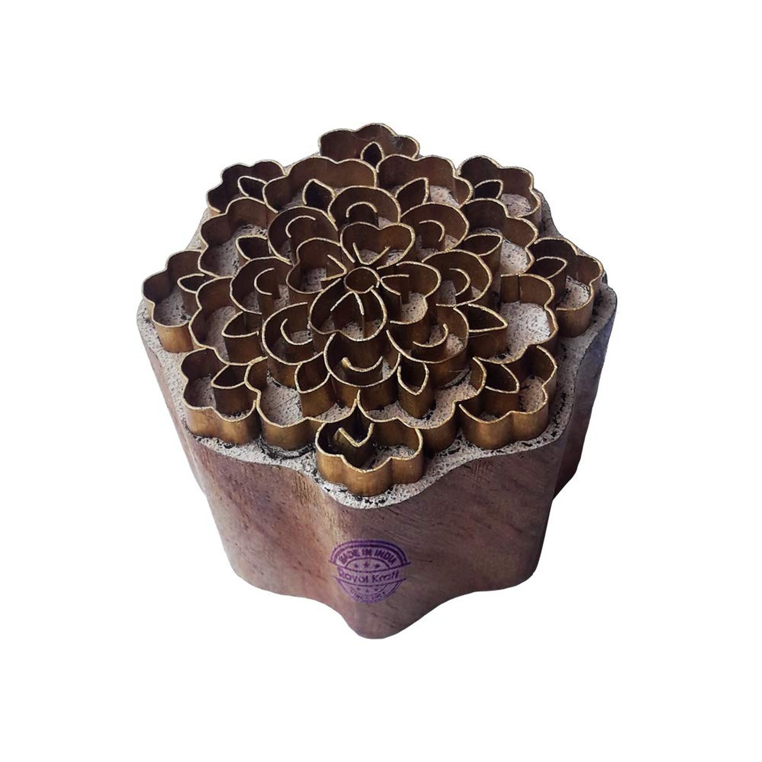 Popular Wooden Block Brass Floral Designs Clay Printing Stamp BSCtag041