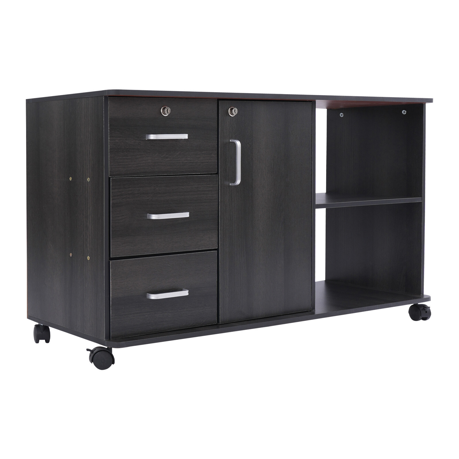 3 Drawers 2 Compartments Mobile File Cabinet Locking File Cabinet MDF 1 Cabinet