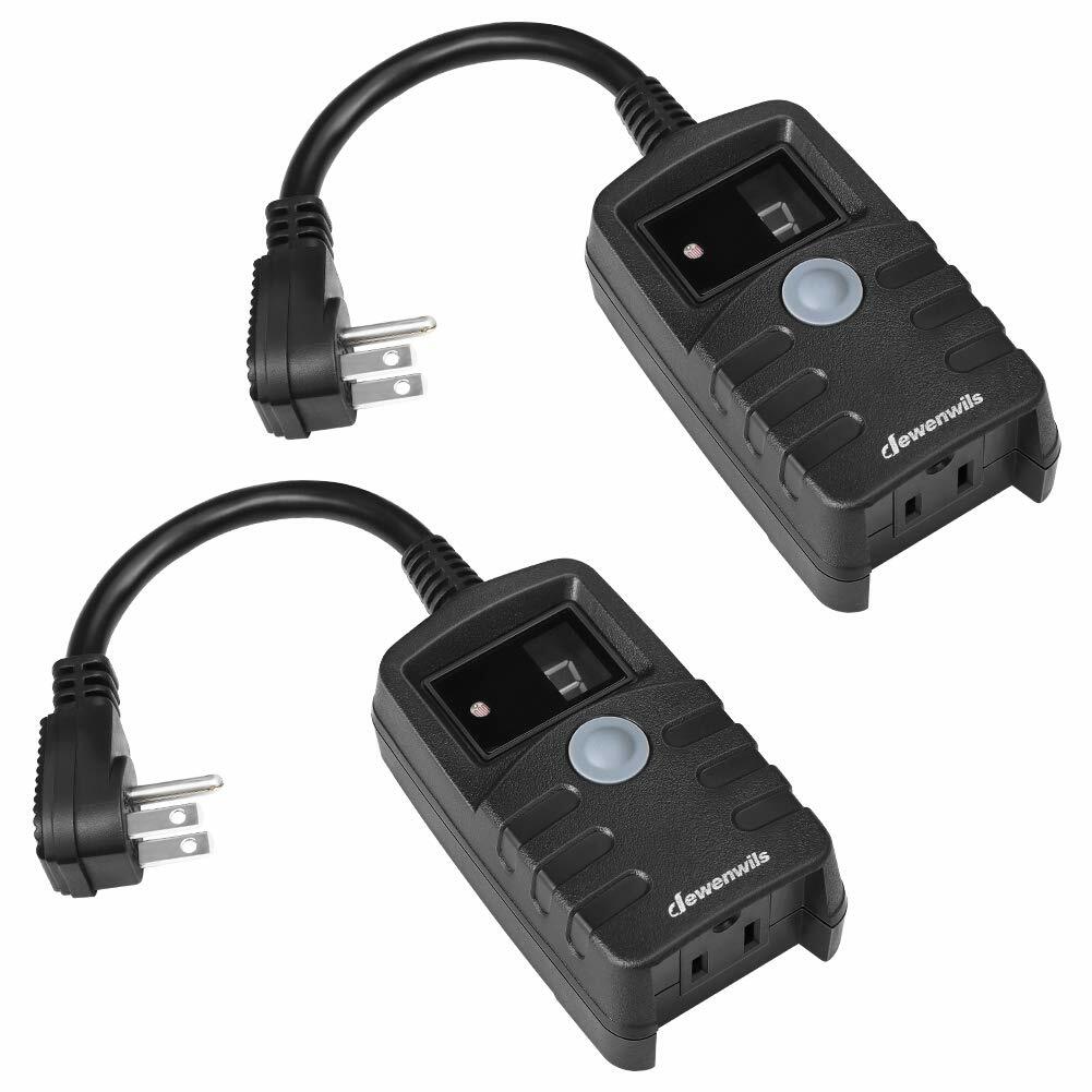 DEWENWILS Sensor Timer Weatherproof Countdown Photocell Plug in Timer 2 Pack