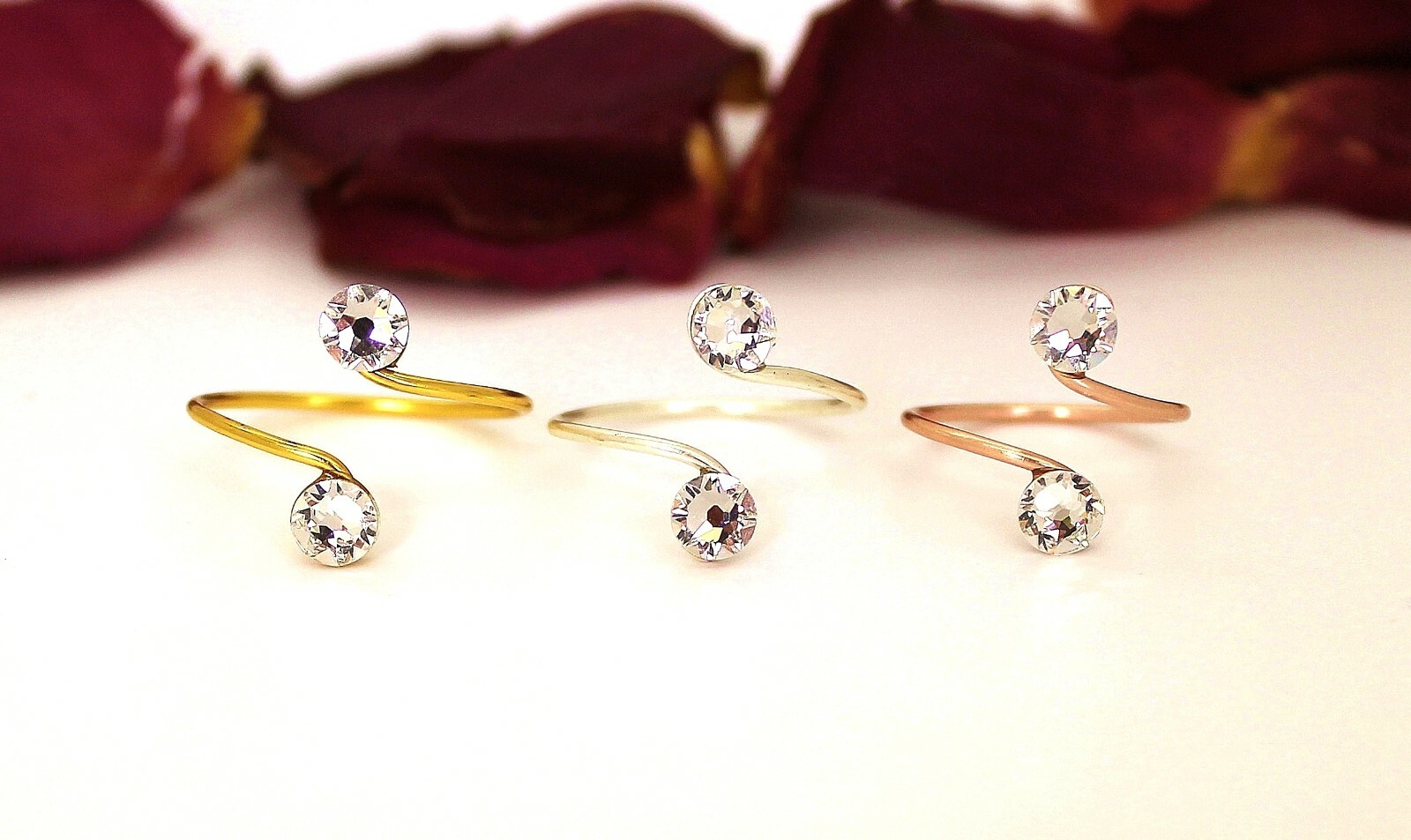 Adjustable Toe Rings Choose Your Finish With Clear Swarovski Crystal Elements