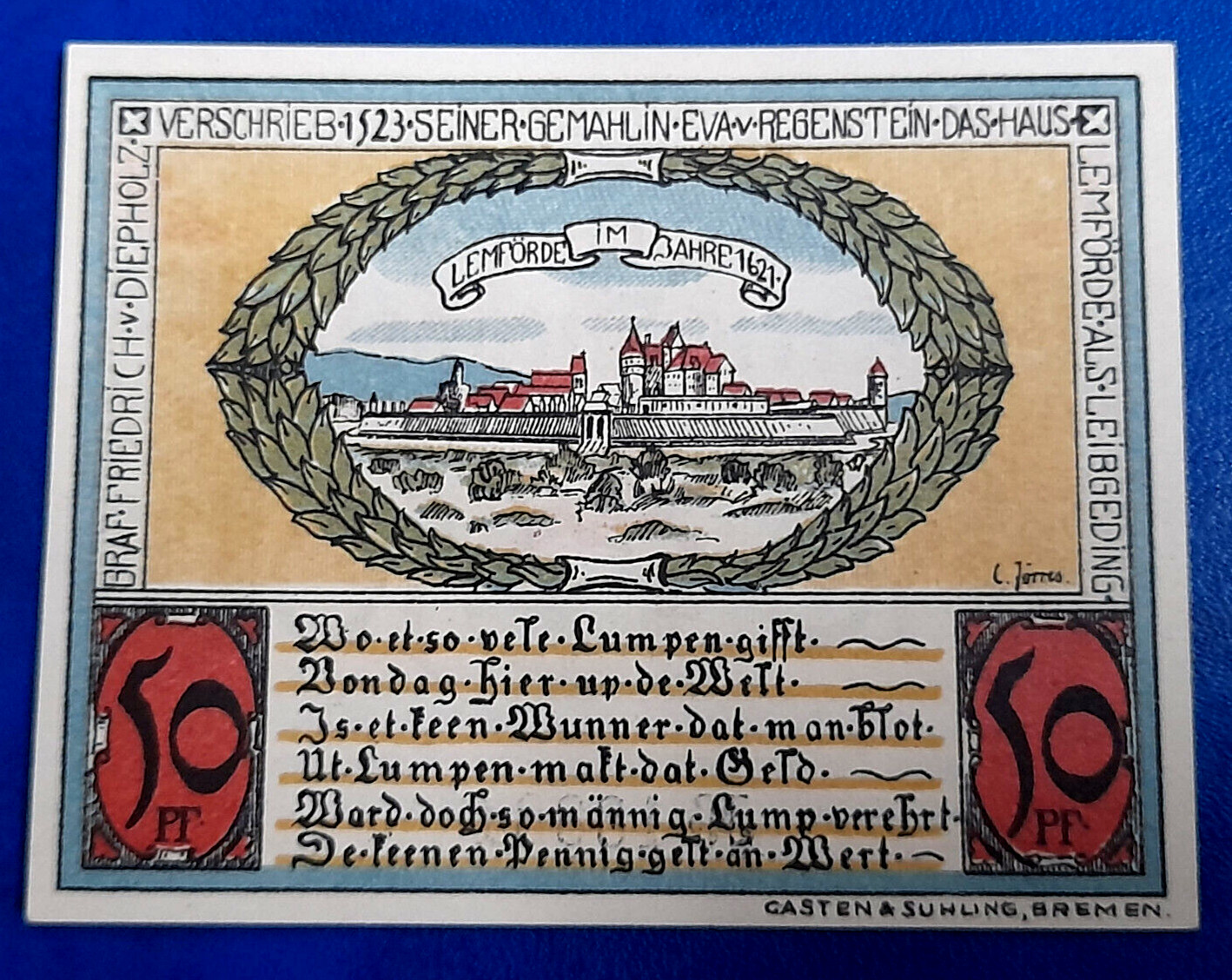 DIEPHOLZ NOTGELD 50 PFENNIG 1921 EMERGENCY MONEY GERMANY BANKNOTE (30278)