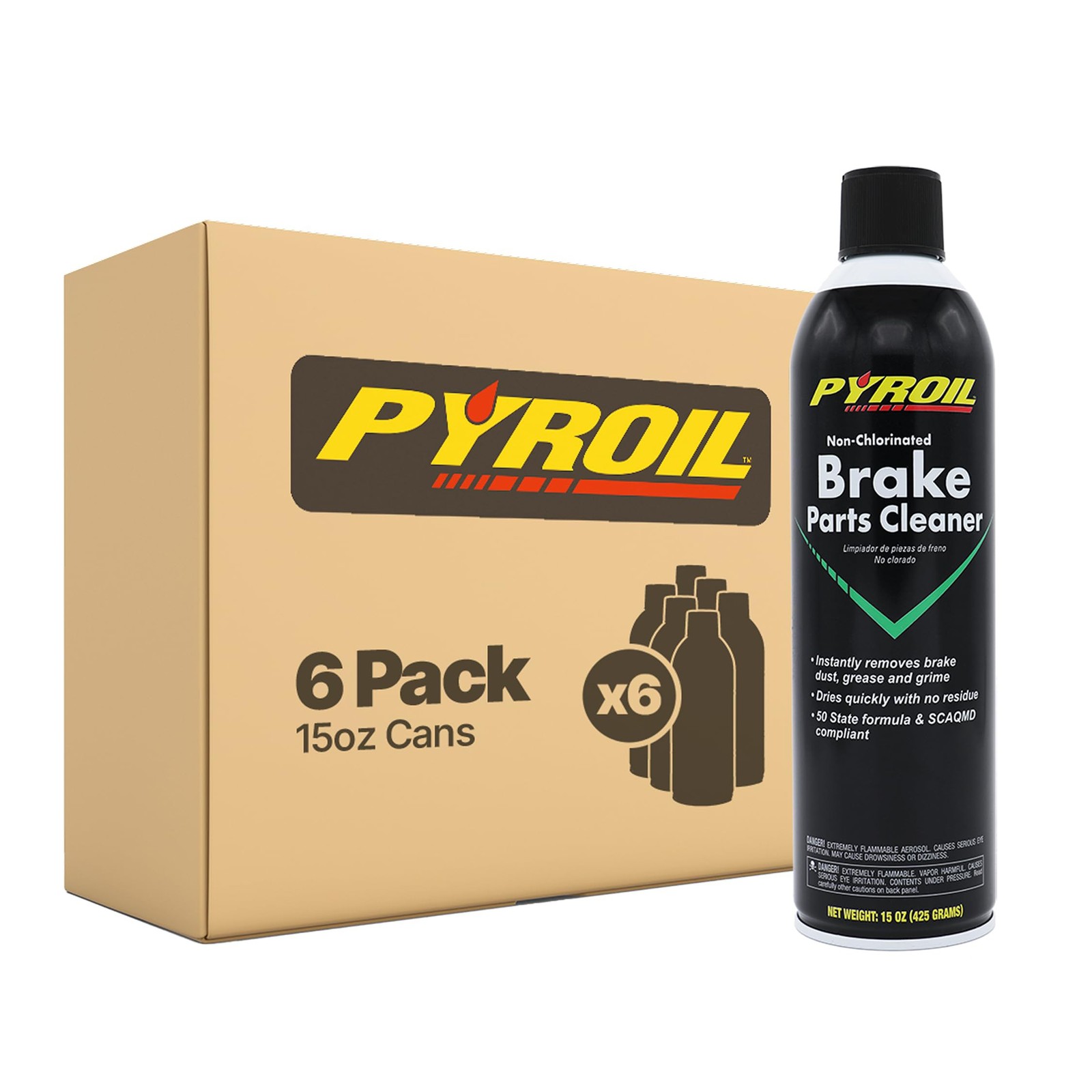 Pyroil PYNVOC15 No VOC Non-Chlorinated Brake Parts Cleaner 15oz. (Pack of 6)