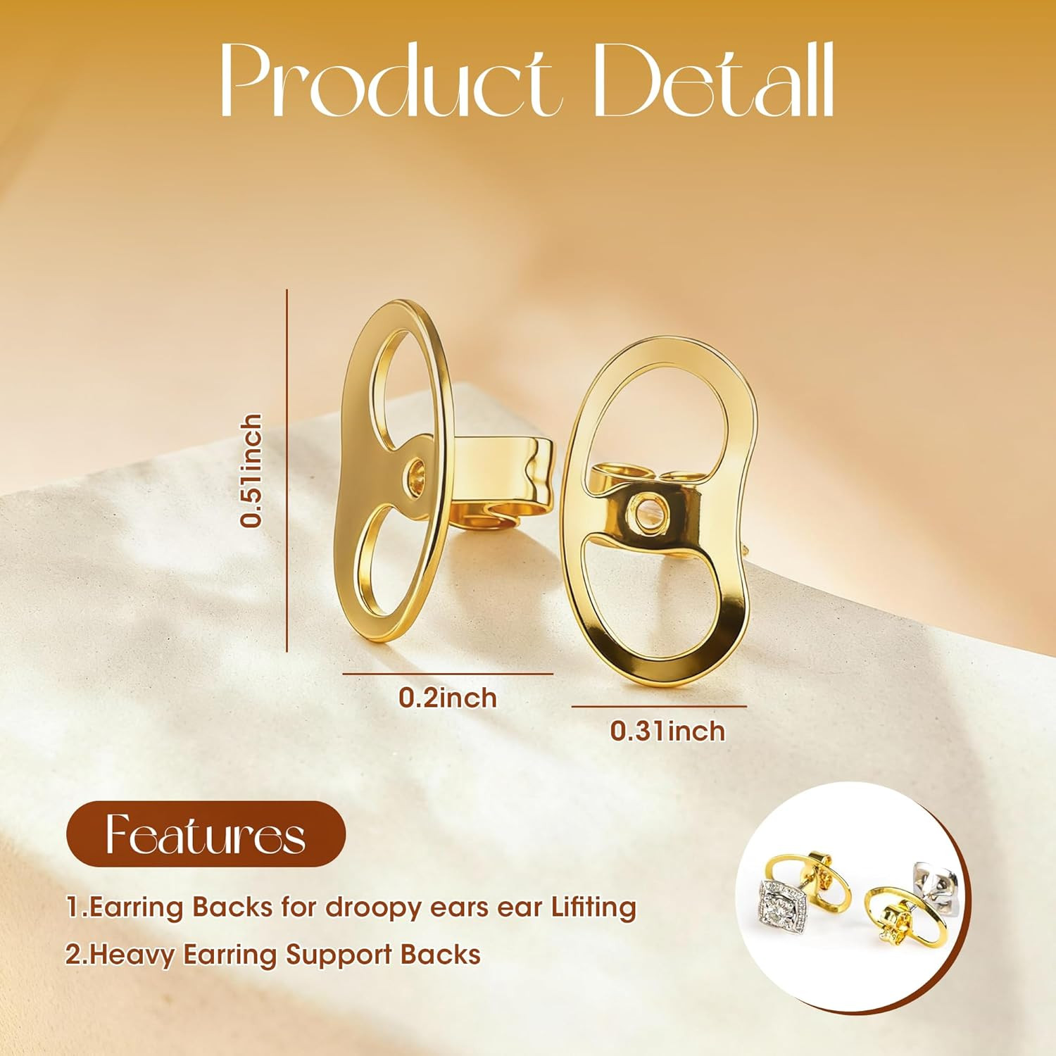 Earring Backs Replacements for Droopy Ears, Heavy Earrings Lifters, Locking Ear