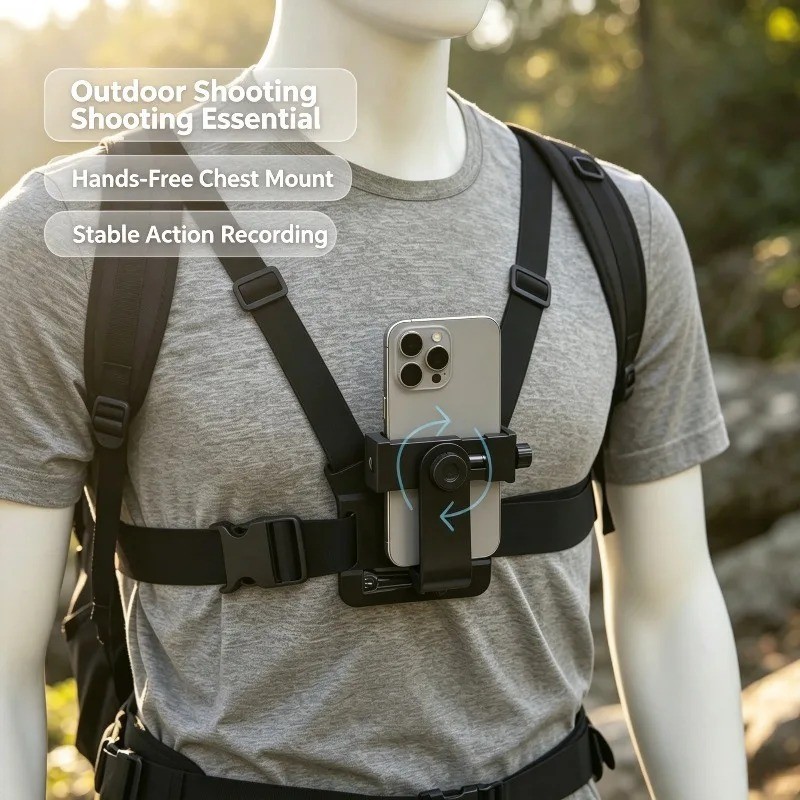 360° Rotatable Phone Clip Mount, Full Chest Strap Bracket Kit, Multi-purpose