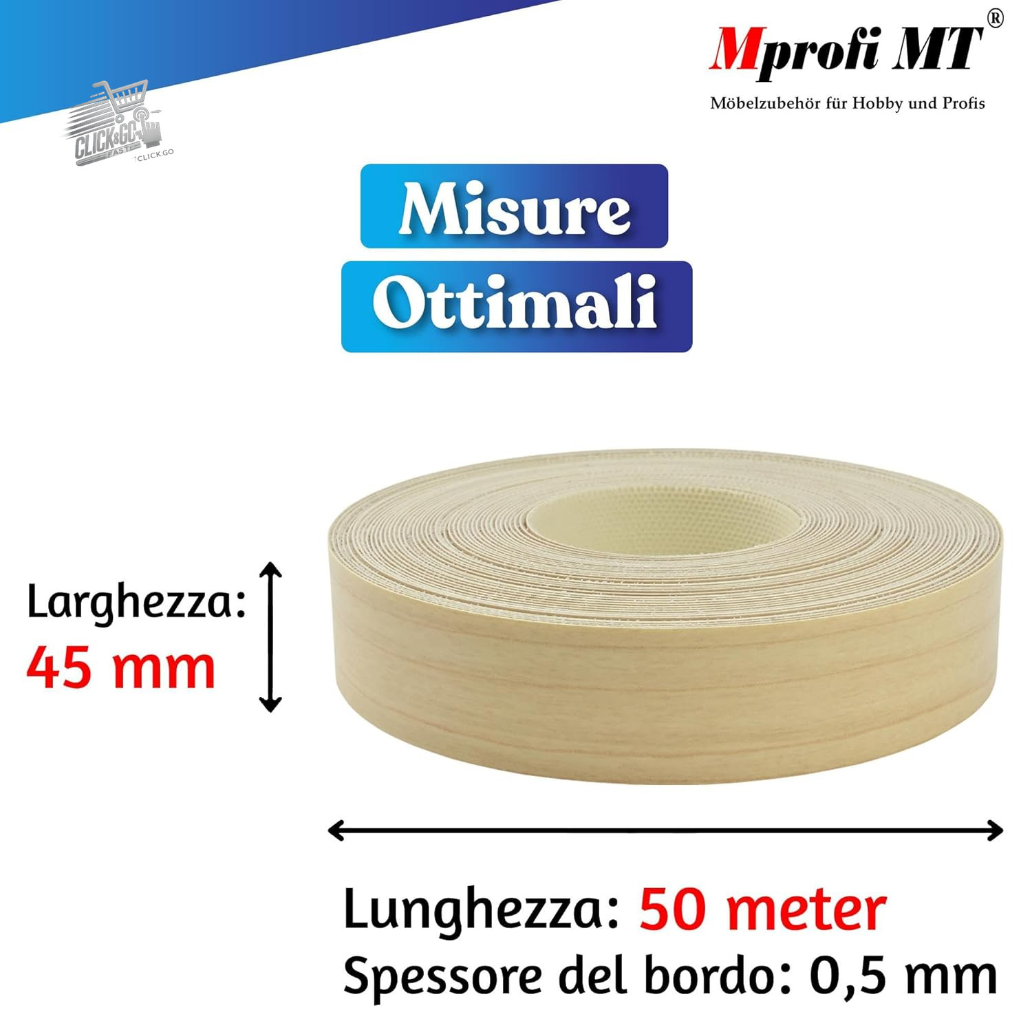 ® - Maple Effect Edge | 45mm X 50M | Easy to Apply | Mel Kitchen Edge