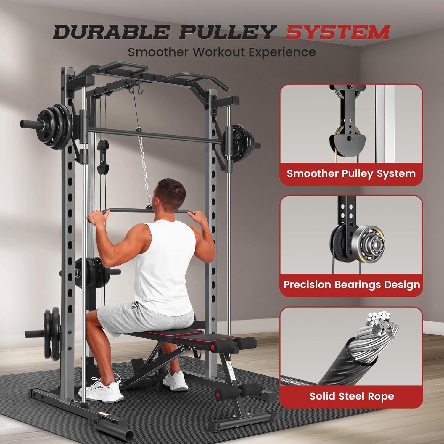 All in One Smith Machine Multi-Functional Power Rack with LAT-Pull Down System🔥