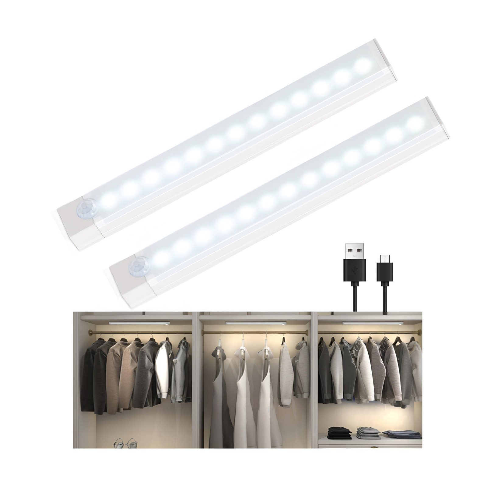 8inch Under Cabinet Lighting, 2 Pack Pantry Lights Motion sensored,3 Modes & ...