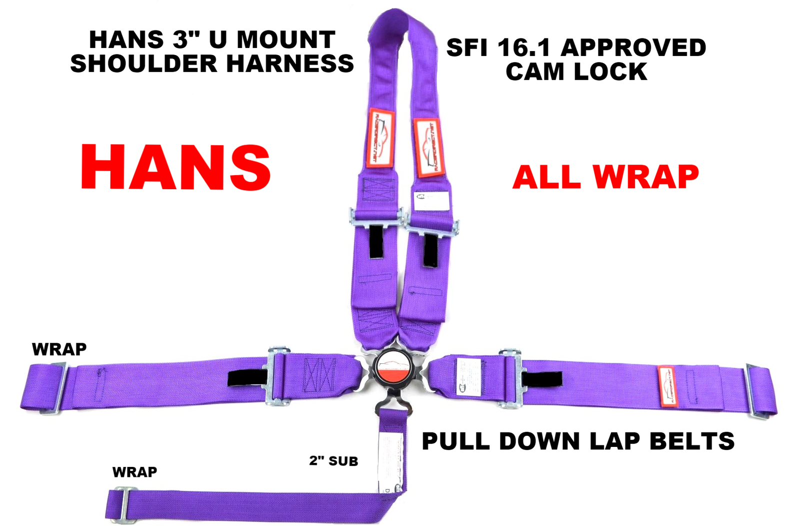 HEAD & NECK RESTRAINT DEVICE RACE HARNESS 5 POINT SFI 16.1 PURPLE U SHOULDER
