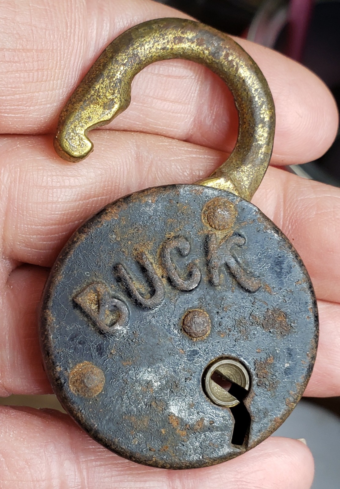 Vintage Buck Padlock USA Brass Hook & Steel Body Bull Gumball Style NO KEY