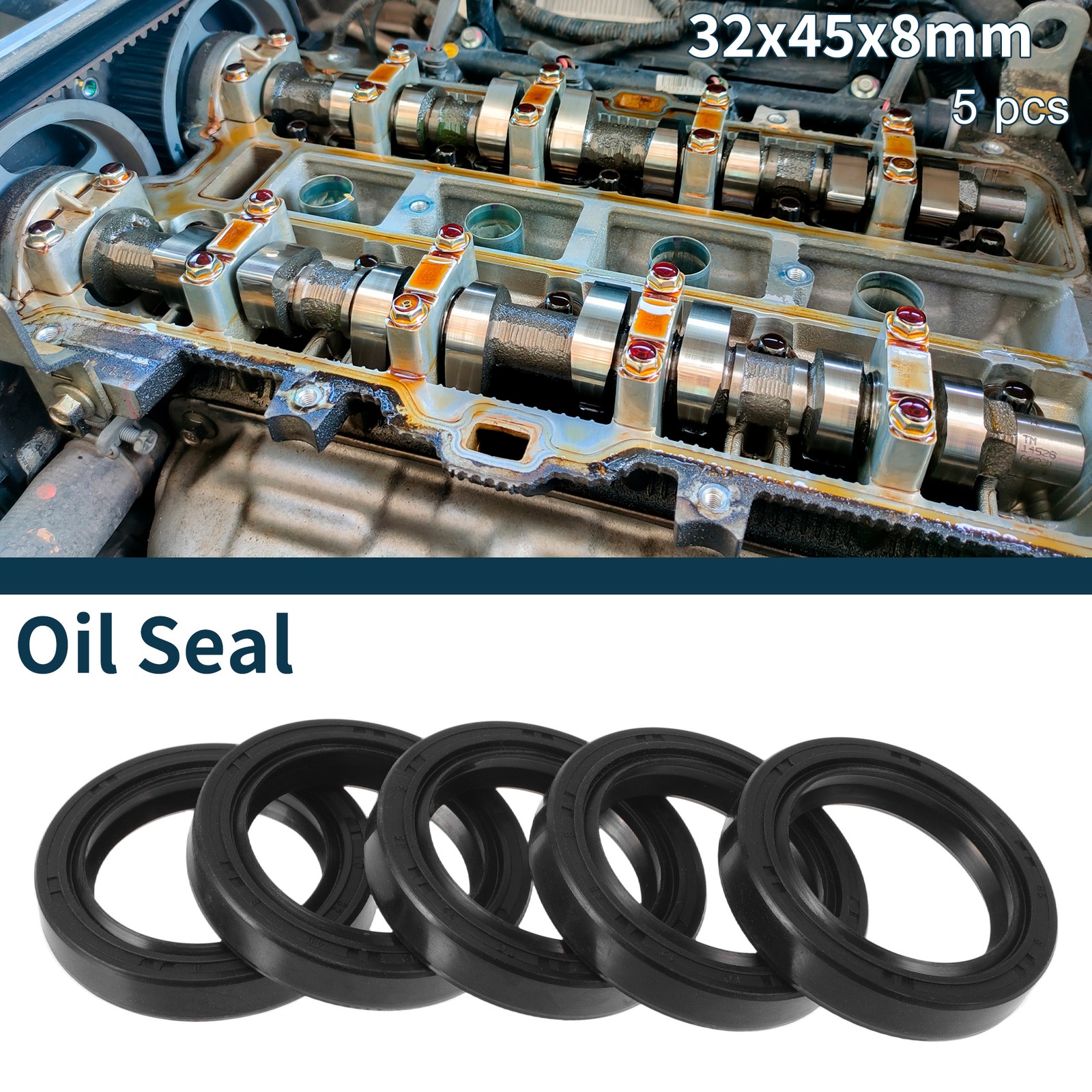 Oil Seal Seal Ring Rotary Shaft Seal NBR Rubber 32x45x8mm Black 5Pcs
