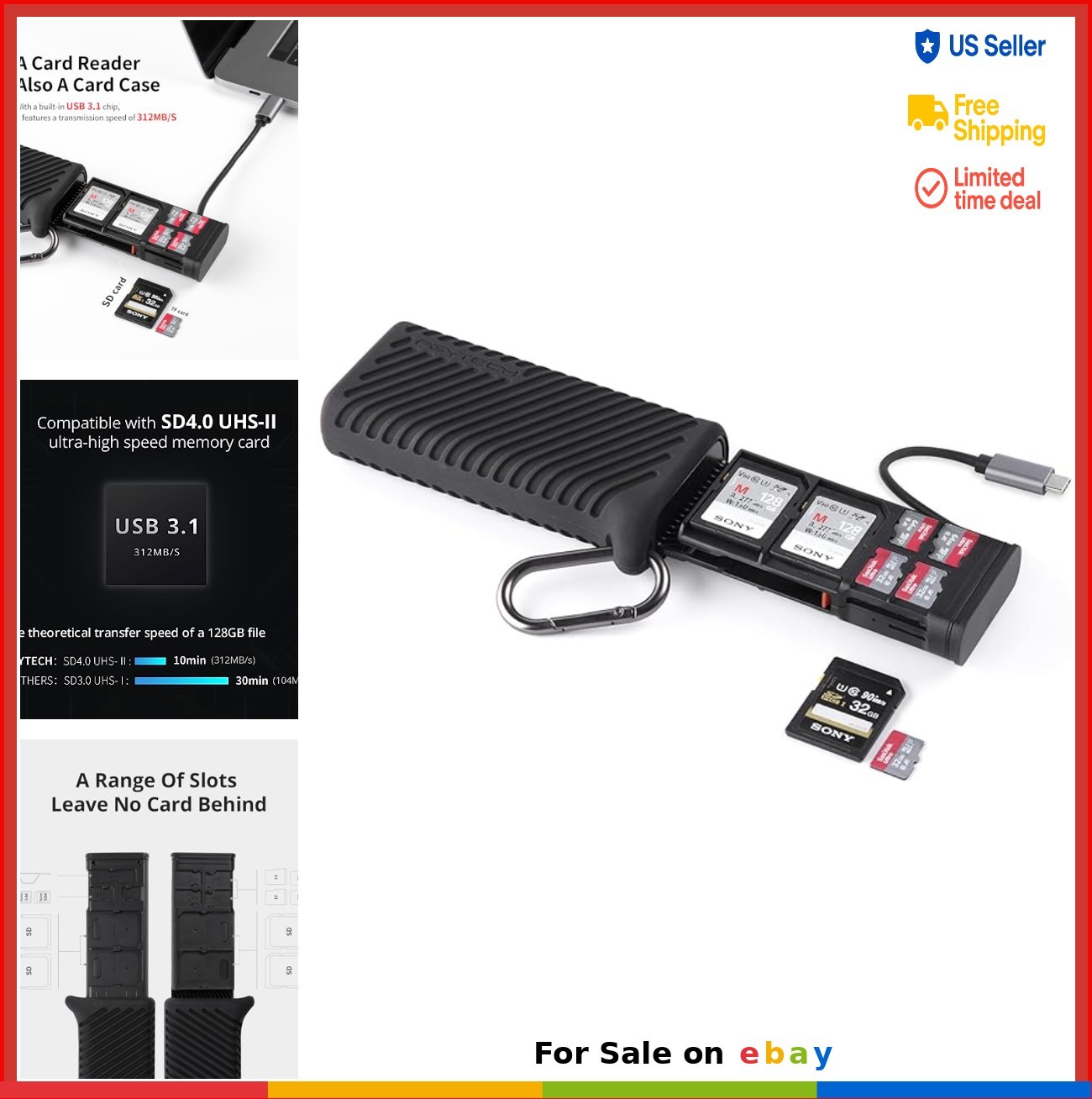 SD Card Reader USB 3.1 Type C High Speed 312MBps 2-in-1 Memory Card Holder Case