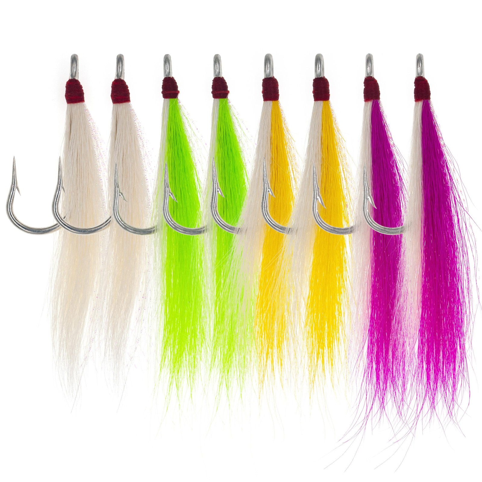 8Pack Bucktail Teaser Hooks NonWeighted, Professional HandTied Saltwater Fish...