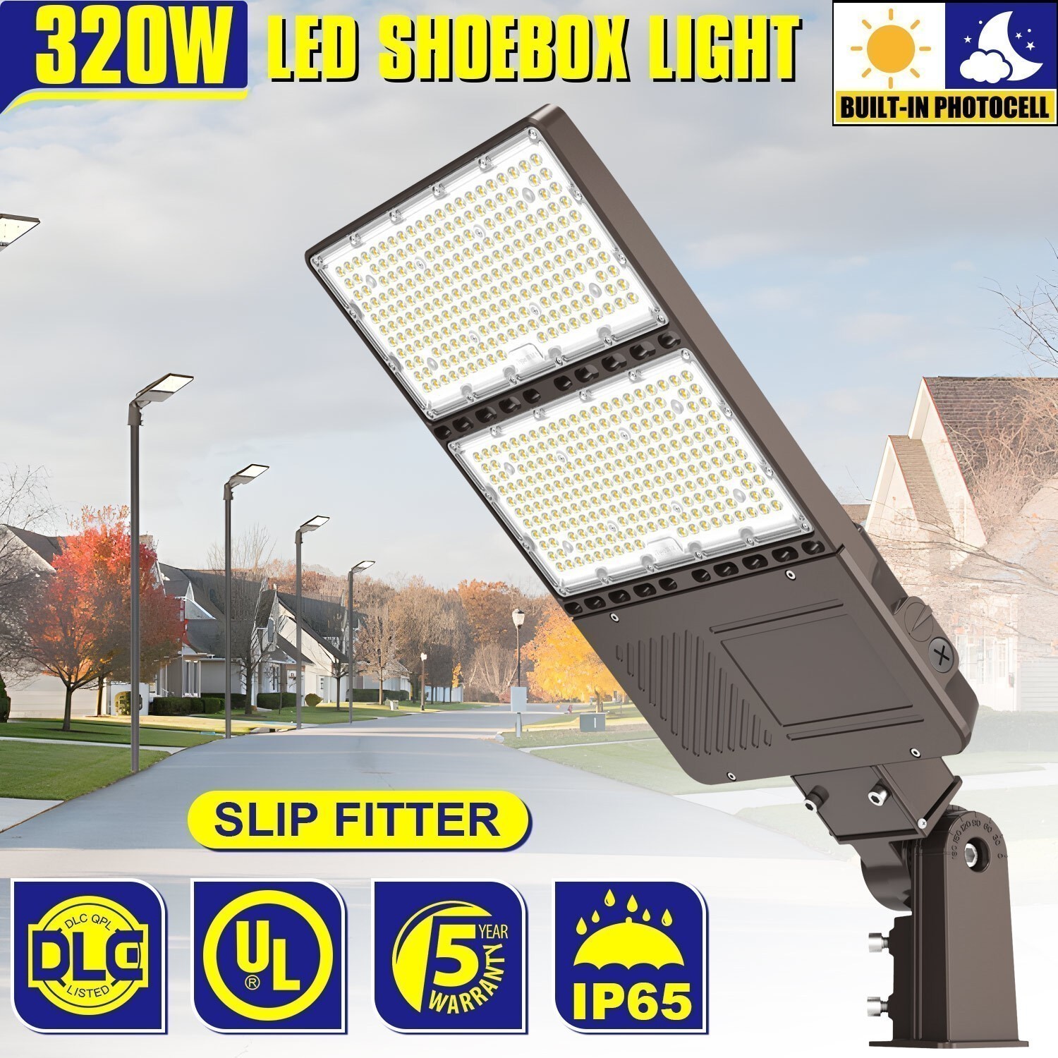320W Led Shoebox Light Dusk to Dawn Outdoor 22500LM Commercial Parking Lot Light