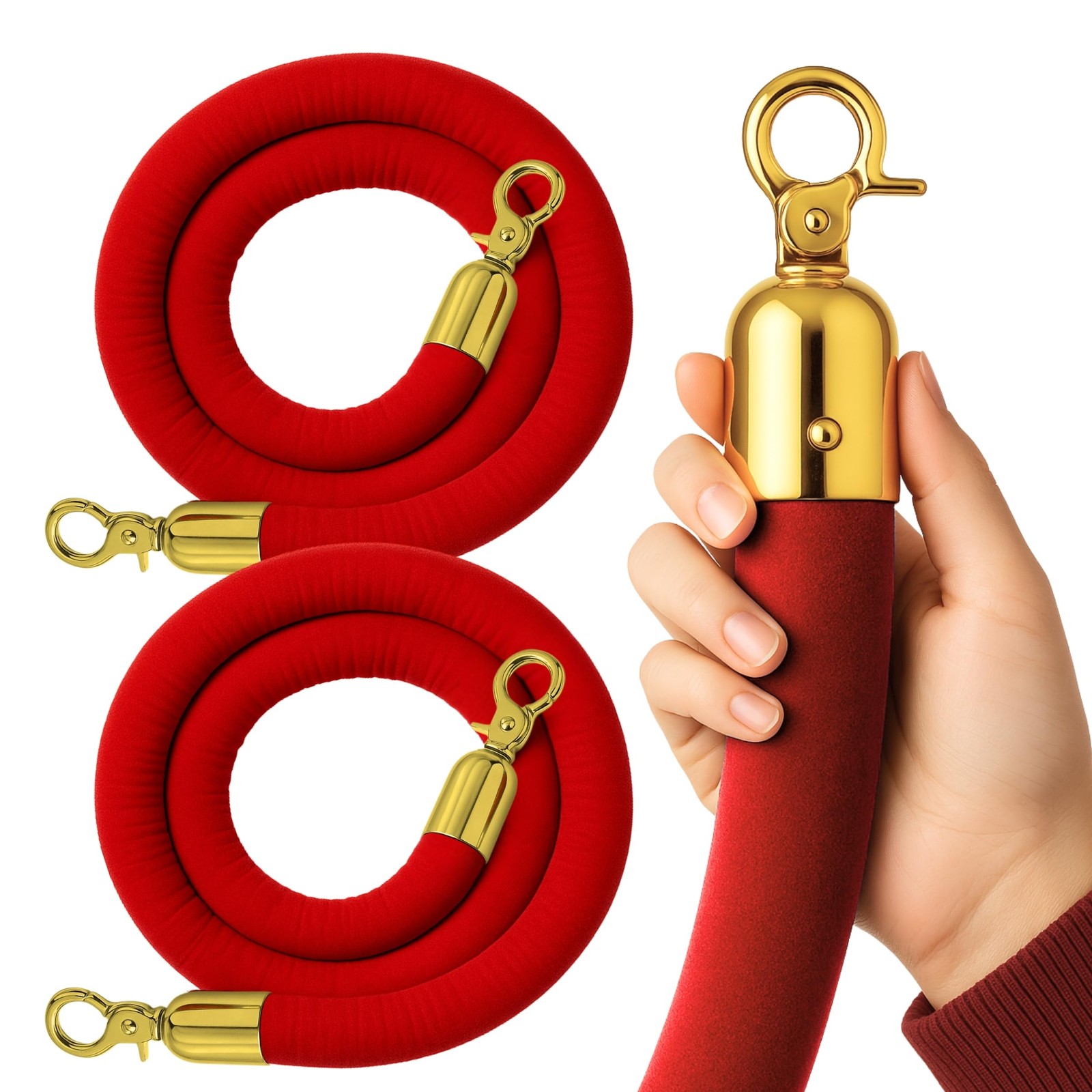 2 PCS Red Velvet Ropes 42mm Thick Crowd Control Stanchion Rope With Hooks