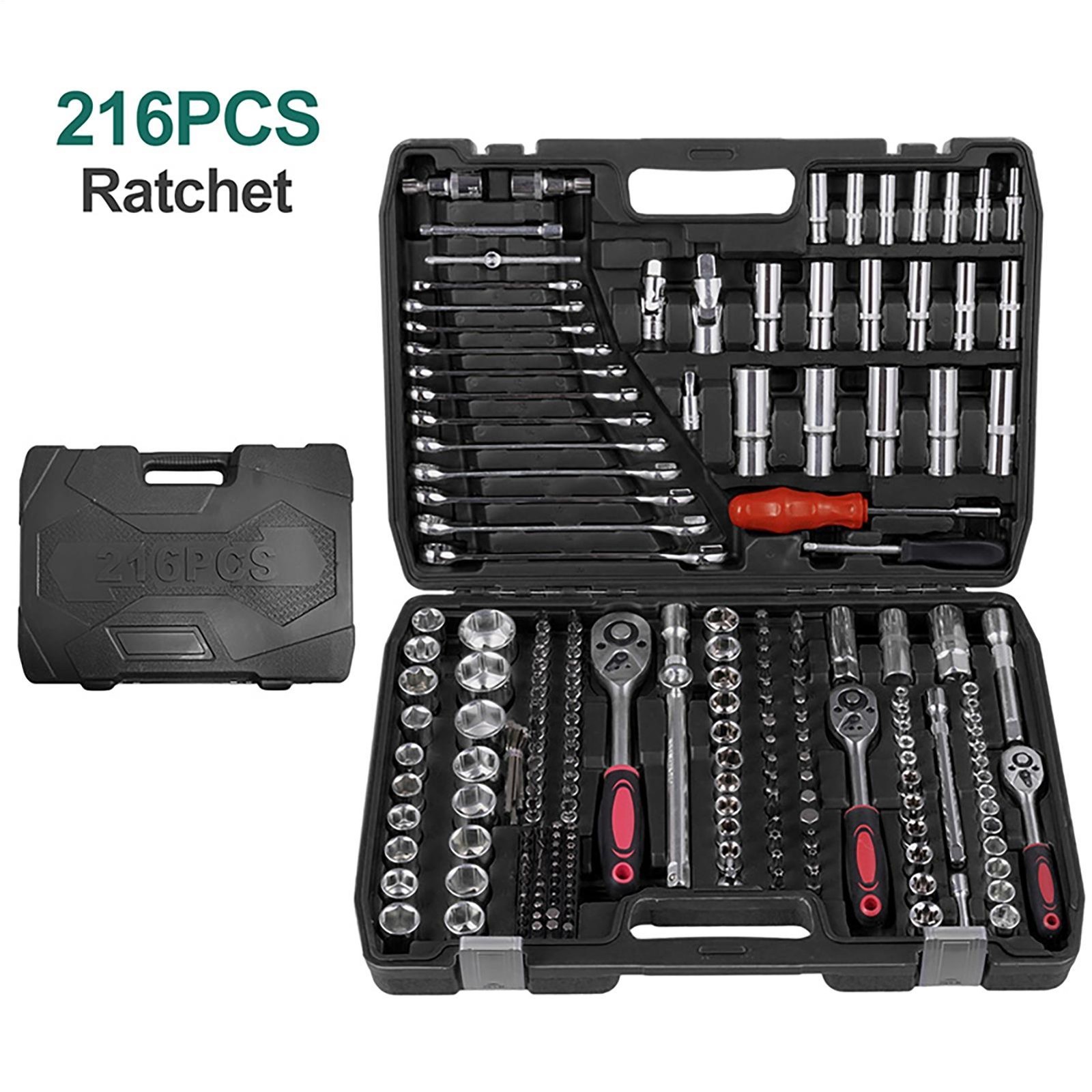 216Pc Car Repair Tool Kit 1/2" Drive Socket Ratchet Wrench Set with Storage Case