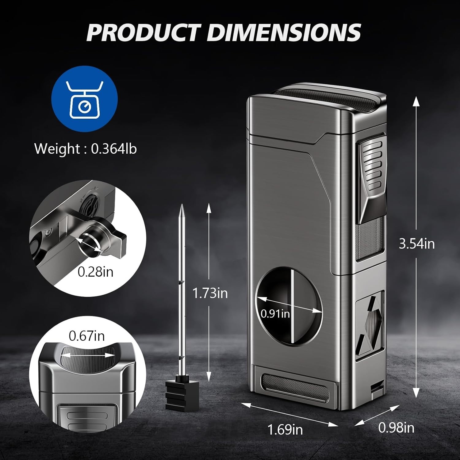 Cigar Torch Lighter 4 Jet Flame Cigar Lighter with Cigar Cutter V Cut Cigar