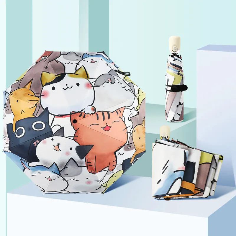 Women Automatic Umbrella Cartoon Cat Claw Automatic Folding Travel Umbrella