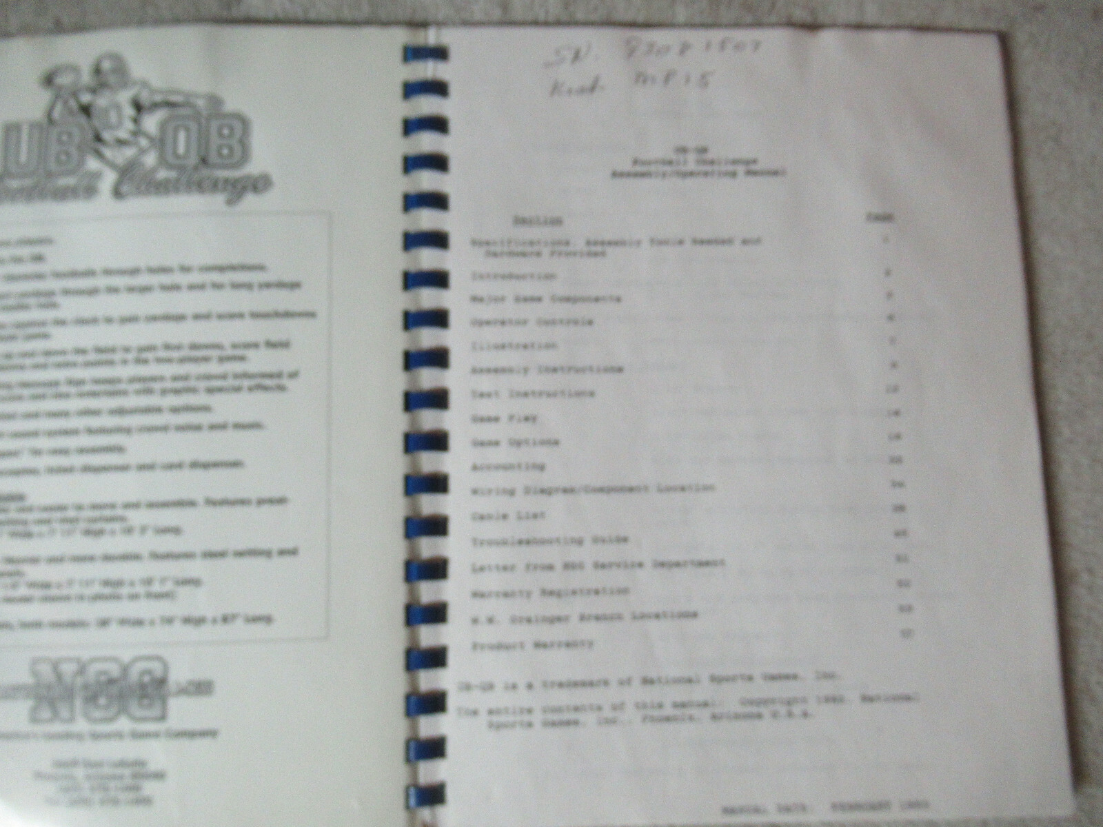 UB QB NSC arcade game manual