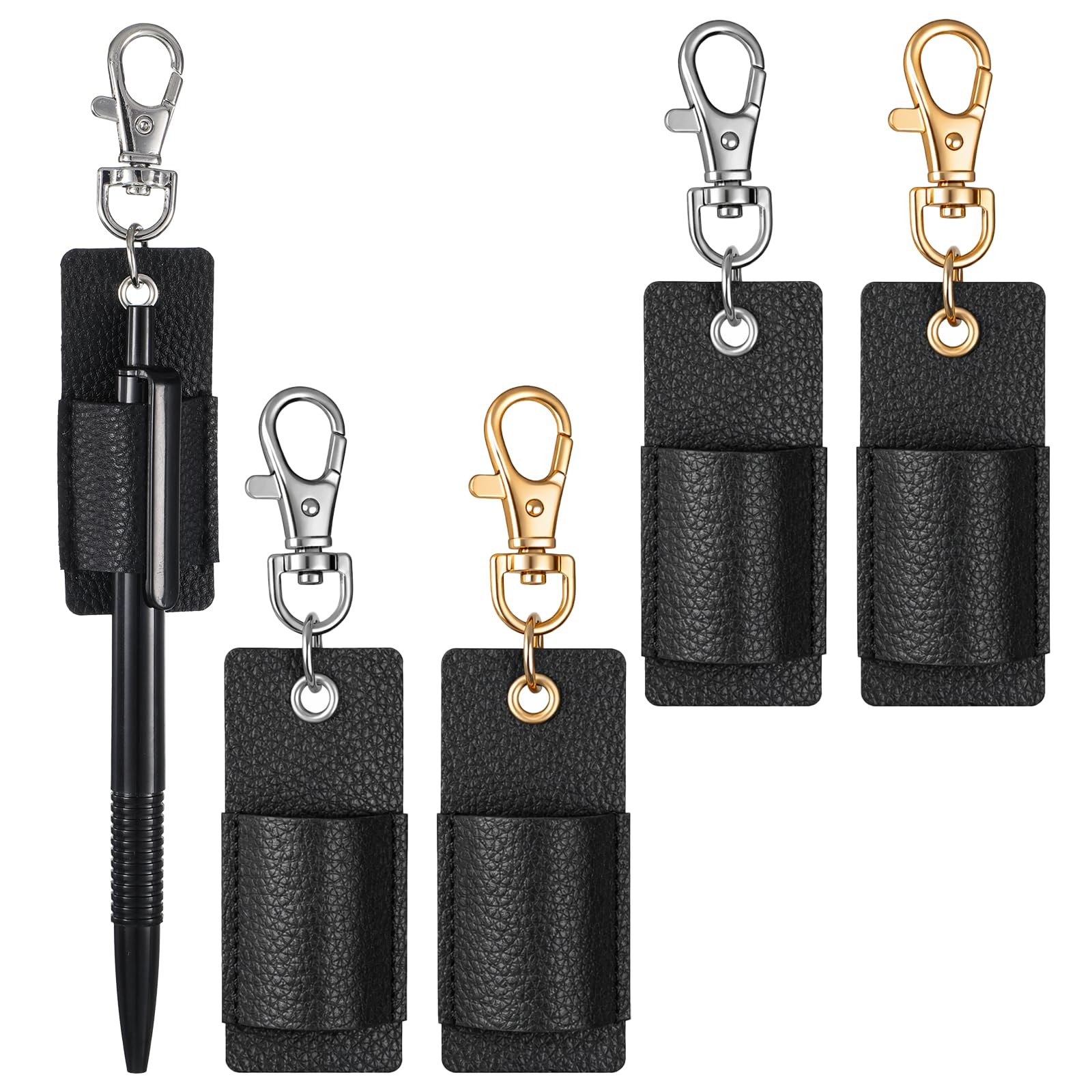 4 Pcs Lanyard Pen Holder, Leather Neck Pen Holder Keychain Anti-Lost Single Pens
