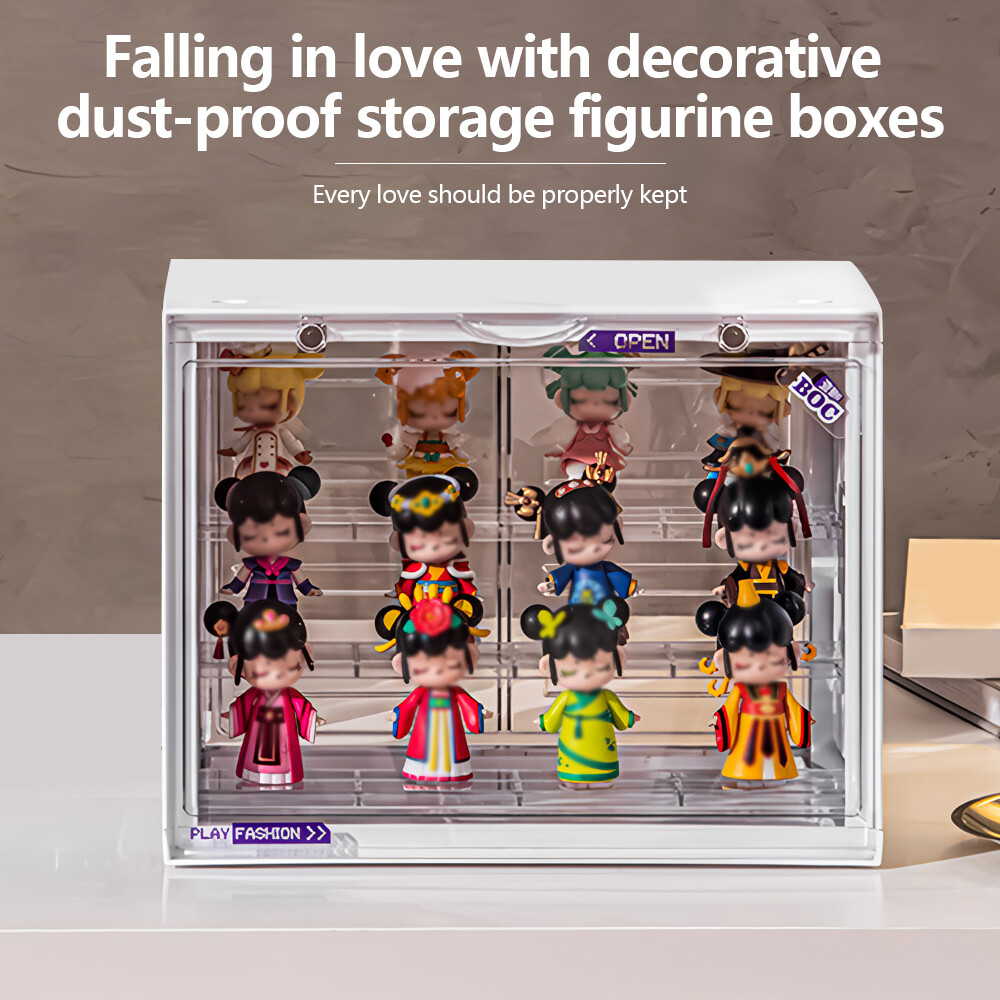 1/2 Clear Acrylic 3 Tier Figure Display Case with 2Movable Plates Stackable Show