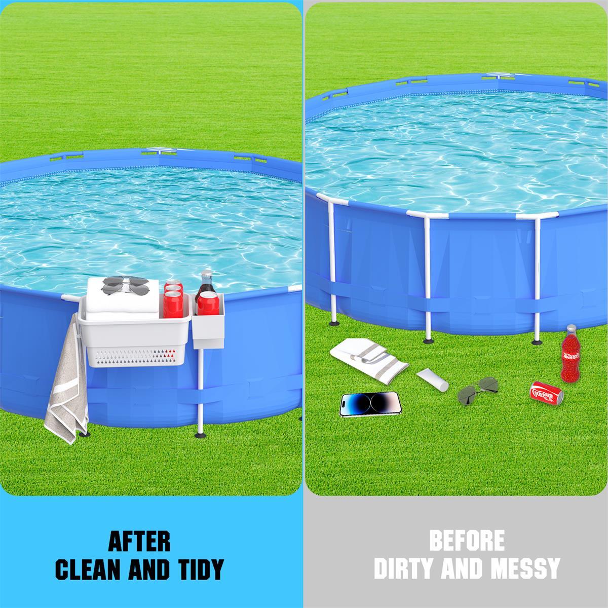 2 Pack Poolside Storage Basket with Cup Holder & Hooks for Above Ground Pool