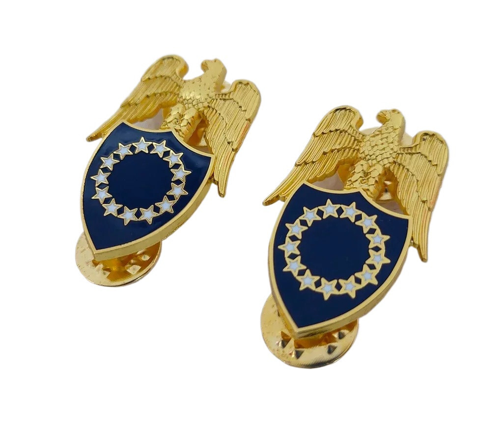 PAIR US ARMY PRESIDENT AIDE COLLAR INSIGNIA METAL BADGE DRESS LAPEL PIN