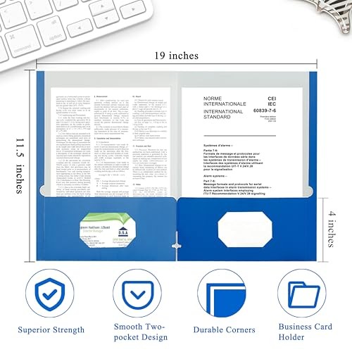 File folders with Pockets,Blue Two folders for documents,50 Pack Paper