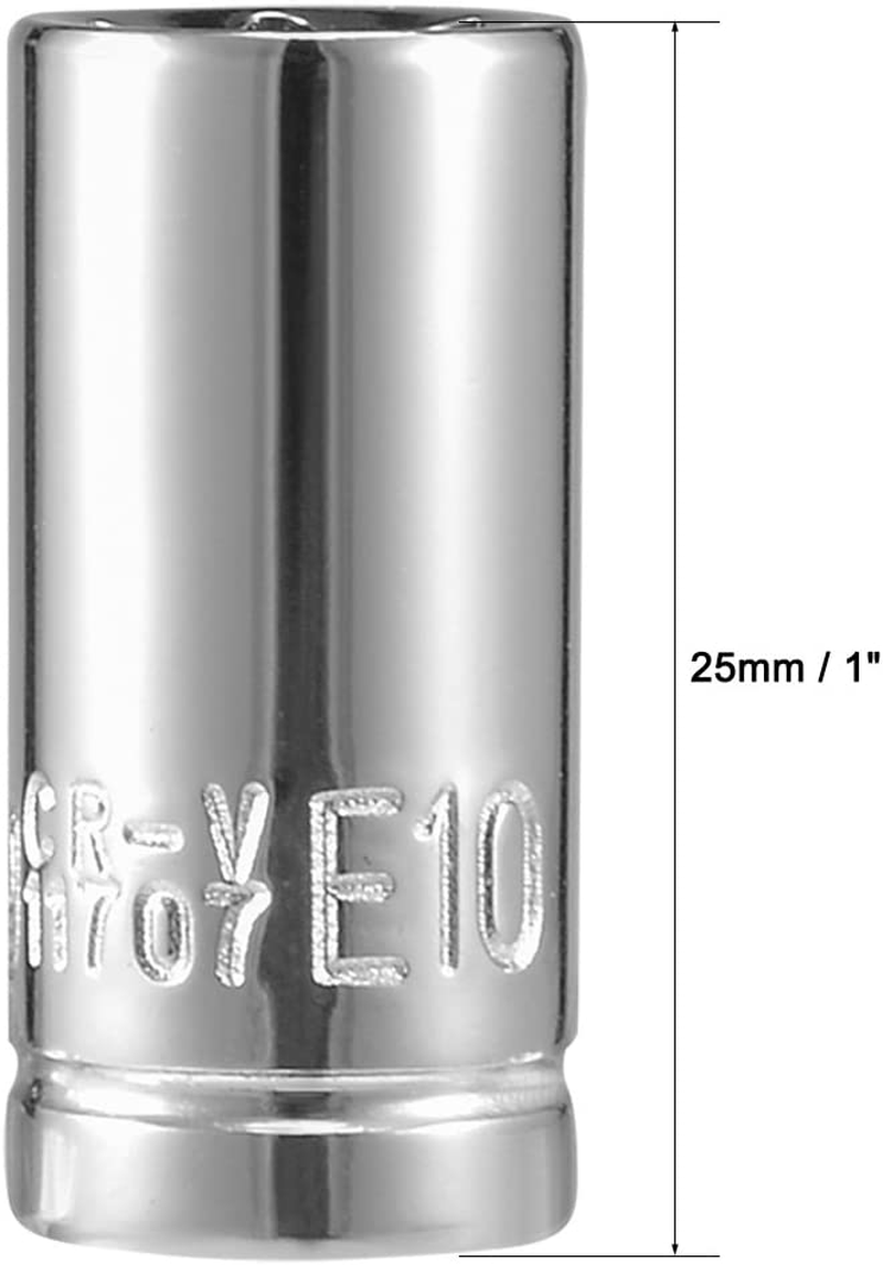 2Pcs 1/4-Inch Drive E10 External Torx Shallow Socket, Cr-V Steel