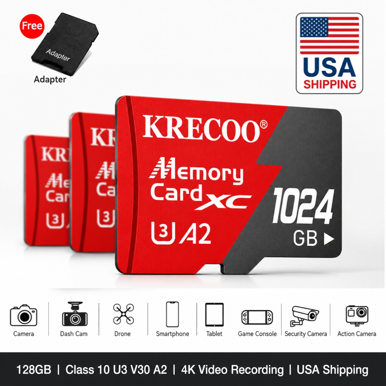 128GB 1024GB Micro SD Card Class 10 U3 V30 A2 4K Memory Card with Adapter Lot