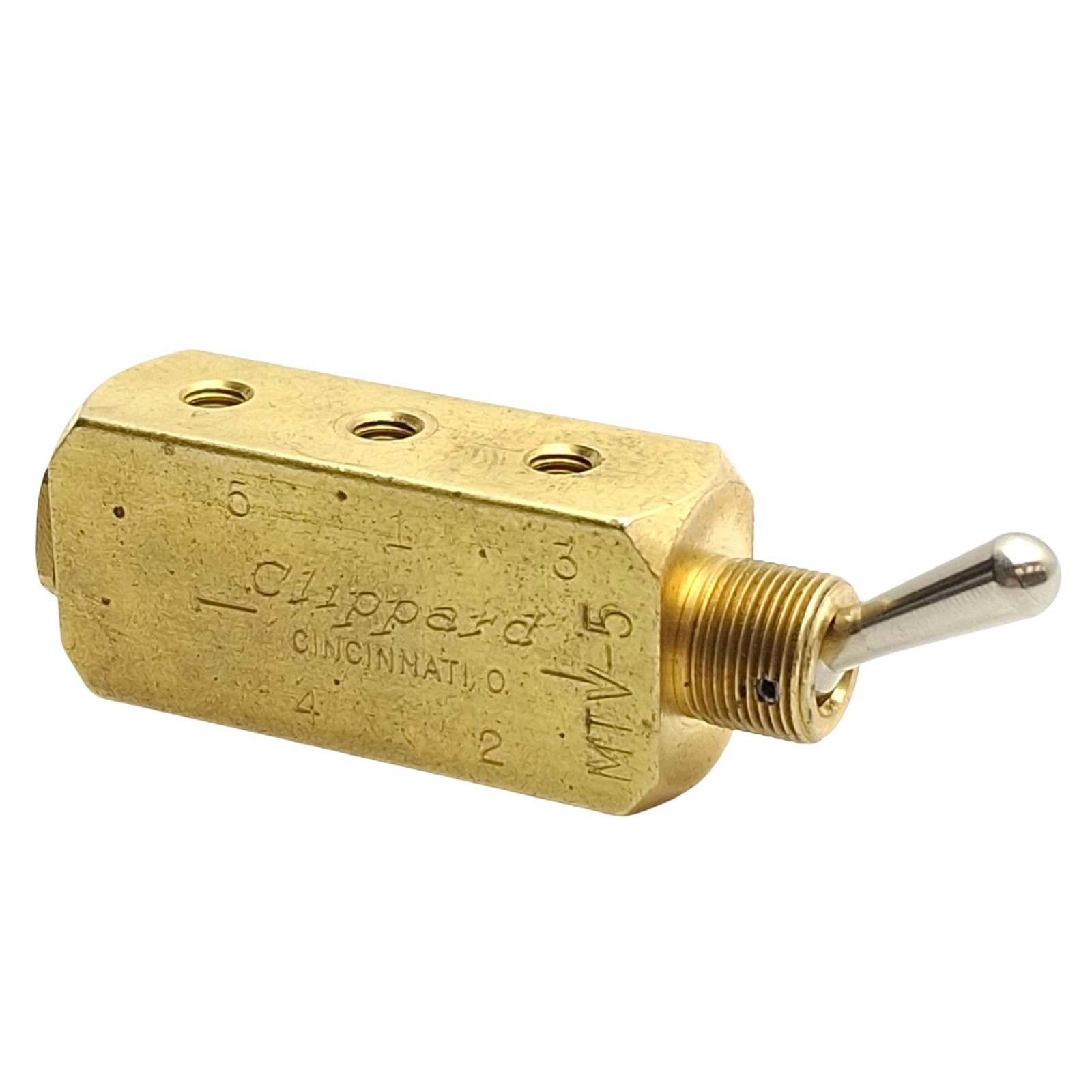 Clippard MTV-5 Brass Toggle Valve, 5-Port 2-Position, 150psi, 10-32 Ports