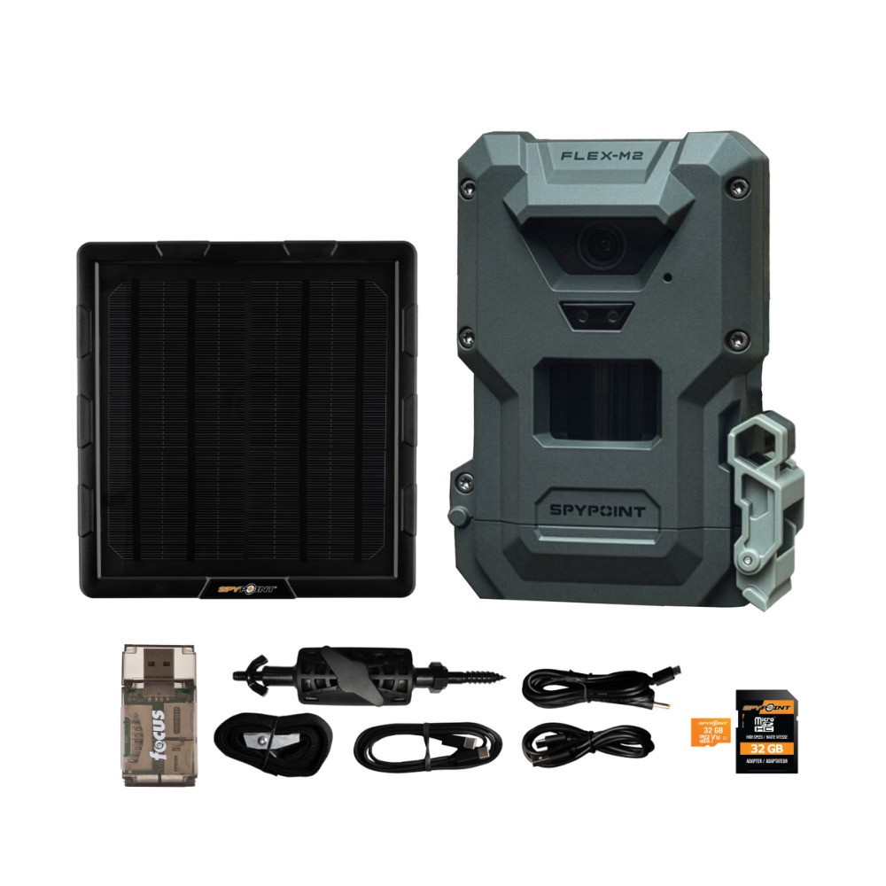 Spypoint FLEX-M2 32MP Trail Camera with Solar Panel, Memory Card and Card Reader