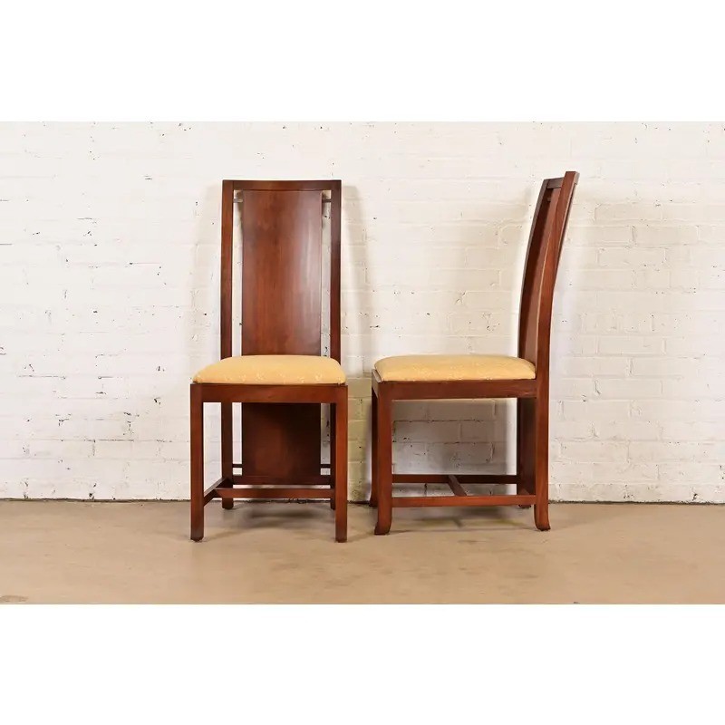 Frank Lloyd Wright Sculpted Mahogany Side Chairs or Dining Chairs, Pair