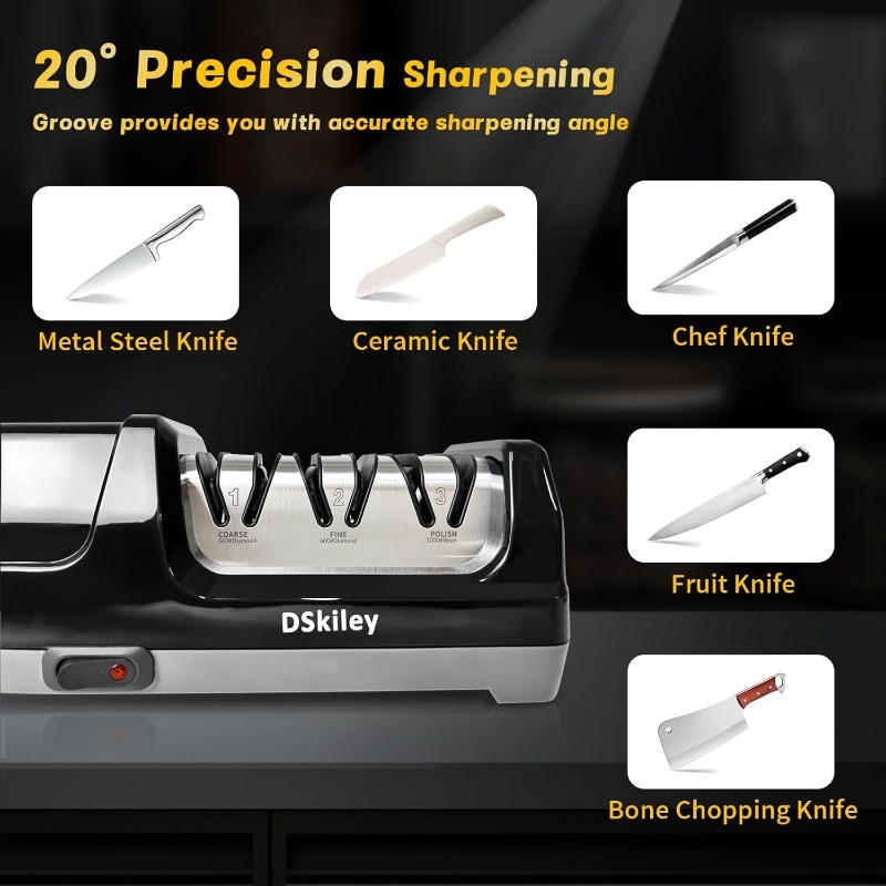 Electric Knife Sharpener for Kitchen – Professional 3-Stage 100% Diamond System