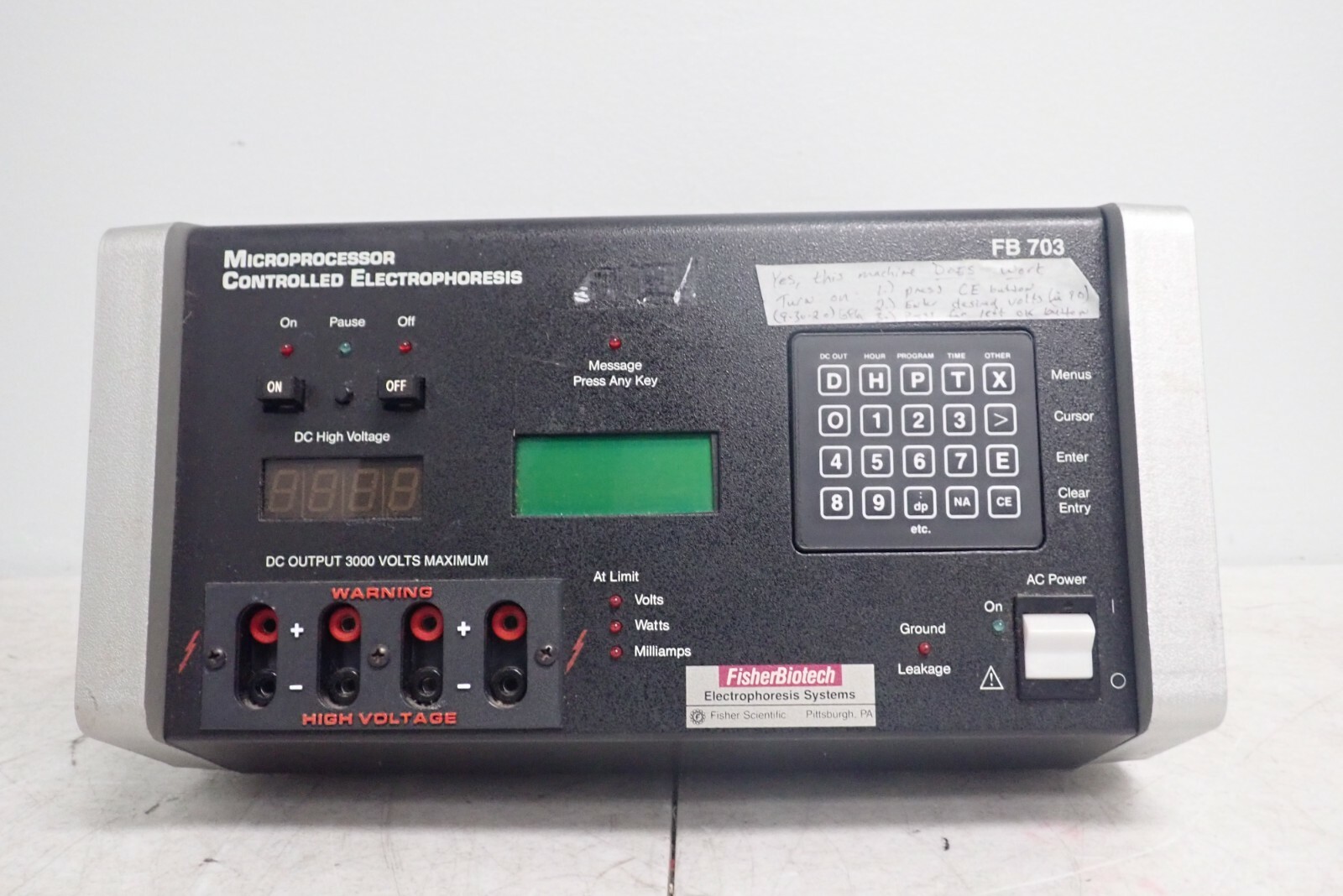 Fisher Biotech FB 703 Microprocessor Controlled Electrophoresis Power Supply