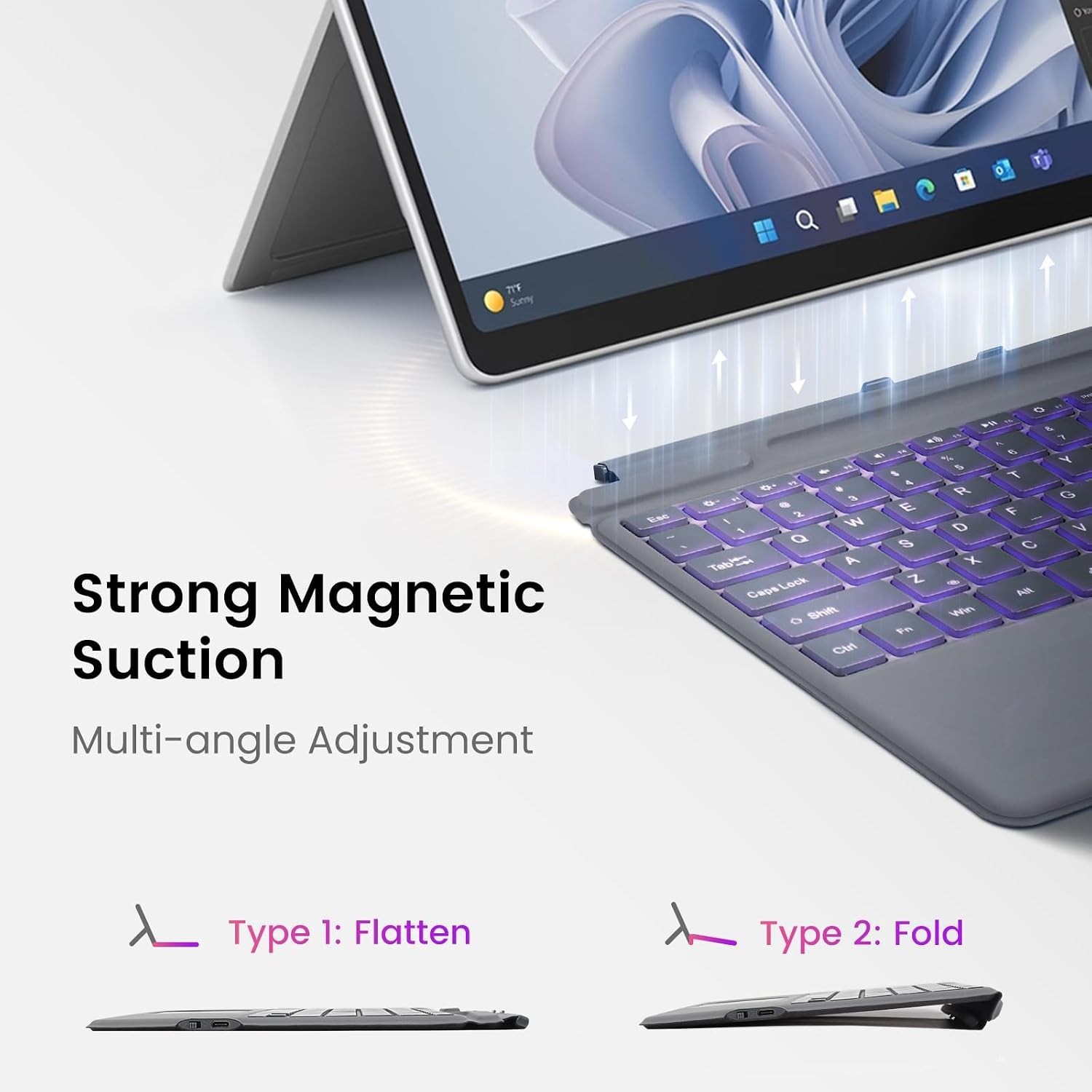 Surface Pro 8 Keyboard, 7 Color Backlight Wireless Keyboard for Microsoft Surfac