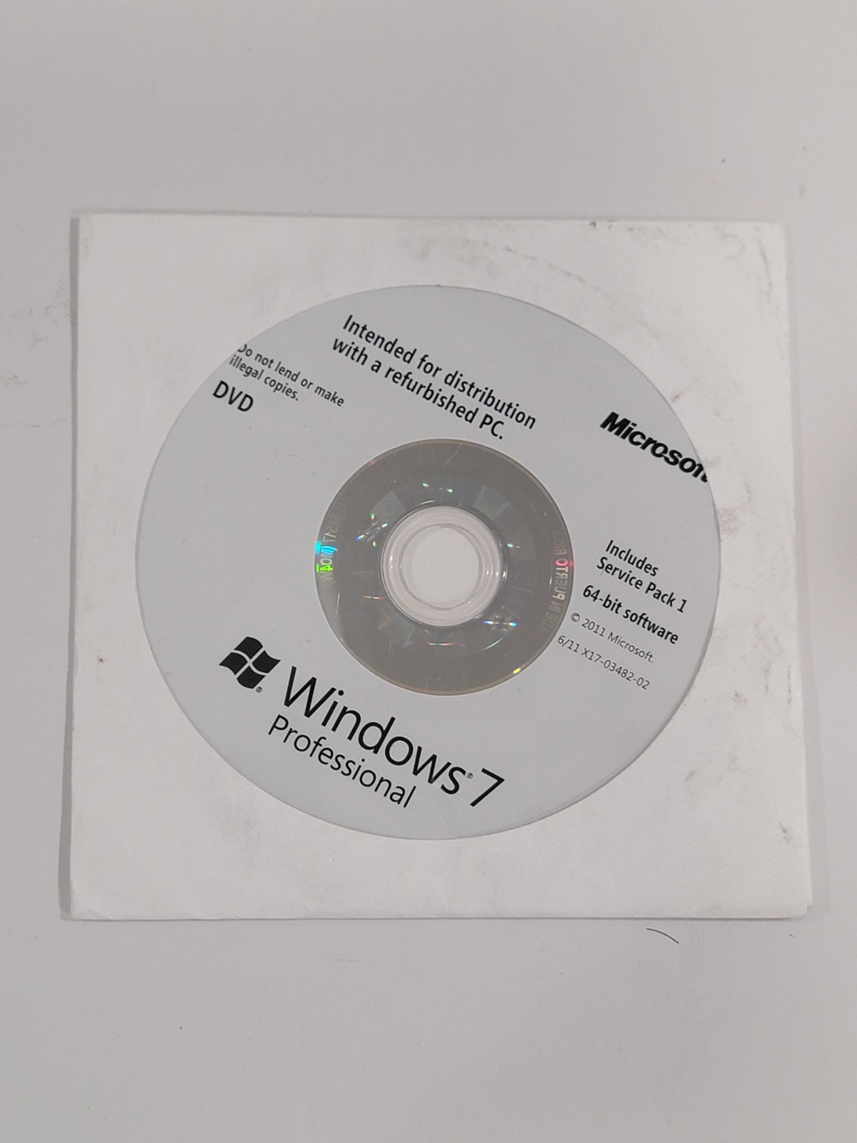 Microsoft Windows 7 Professional w/SP1 64 Bit DVD 2011 *NO KEY*
