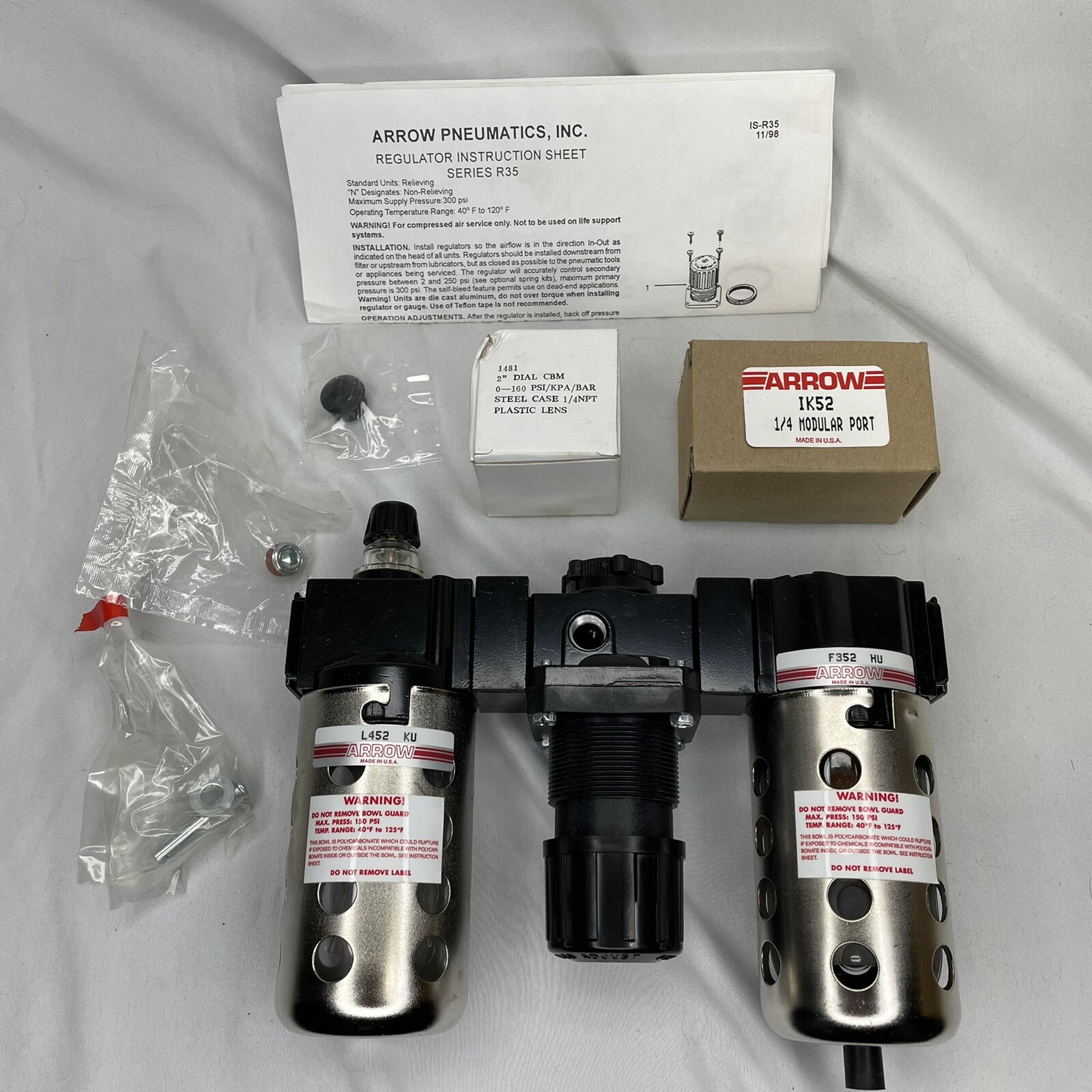 Arrow Pneumatic - C33452 - 1/4" Modular Filter/Regulator/Lubricator w/ End Ports