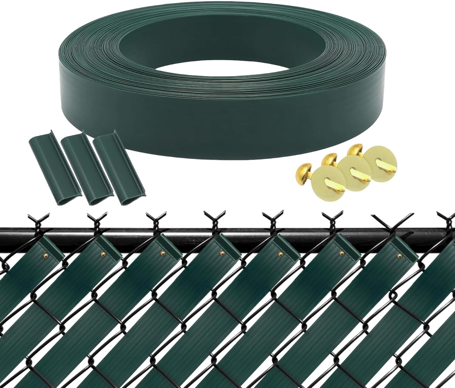 Green View Blocking Privacy Tape Weave w/ bracket and Gold Fastener For Chain Li