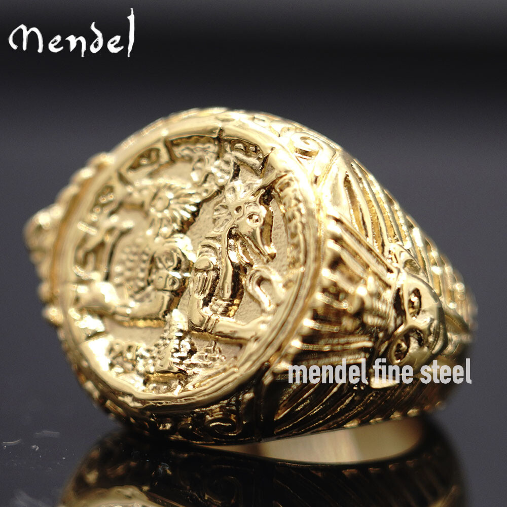 MENDEL Gold Plated Mens Hip Hop Egyptian Pharaoh King Tut Eye Of Horus Ring Men