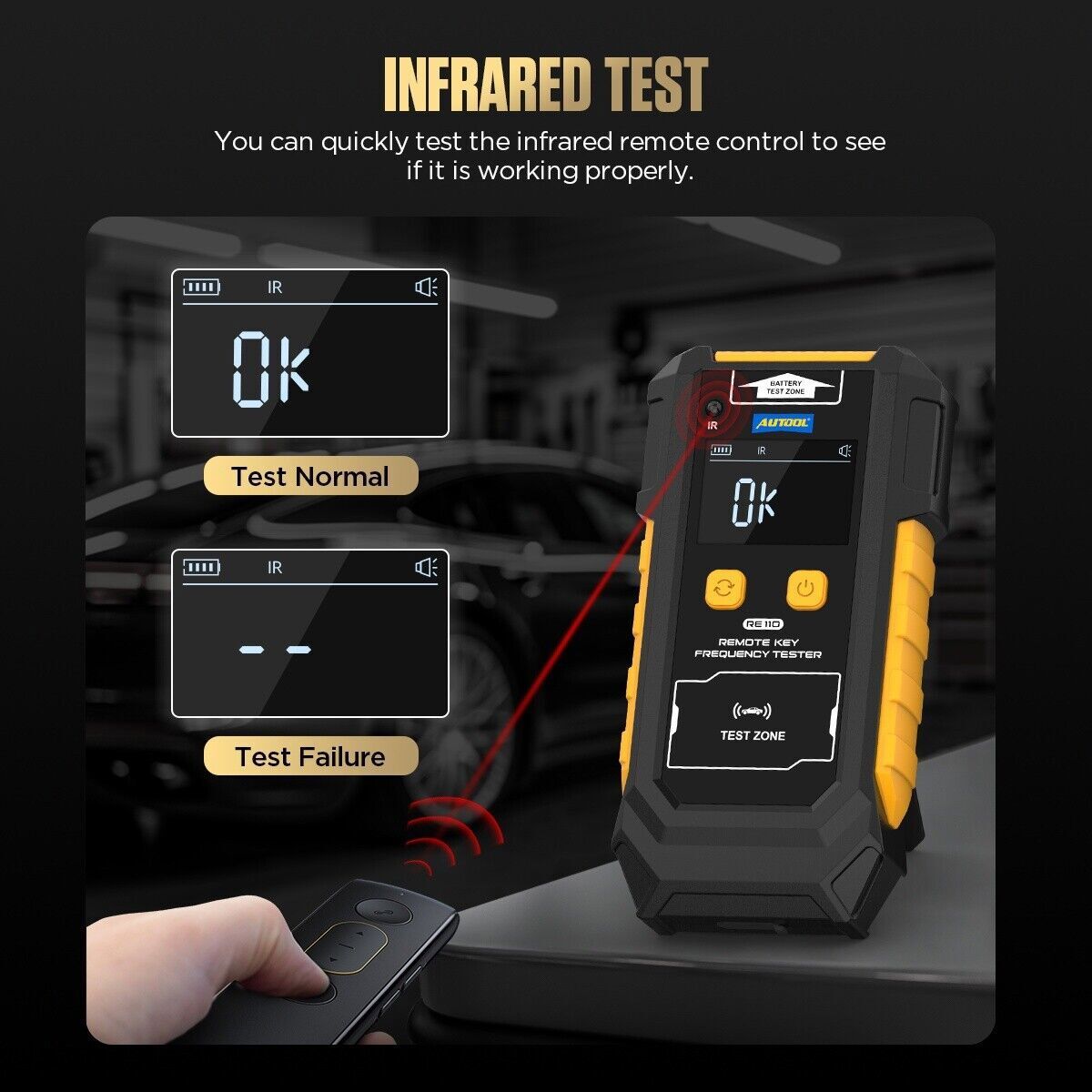 Portable Infrared Frequency Tester Remote Controls Key Button Battery FOB Tester