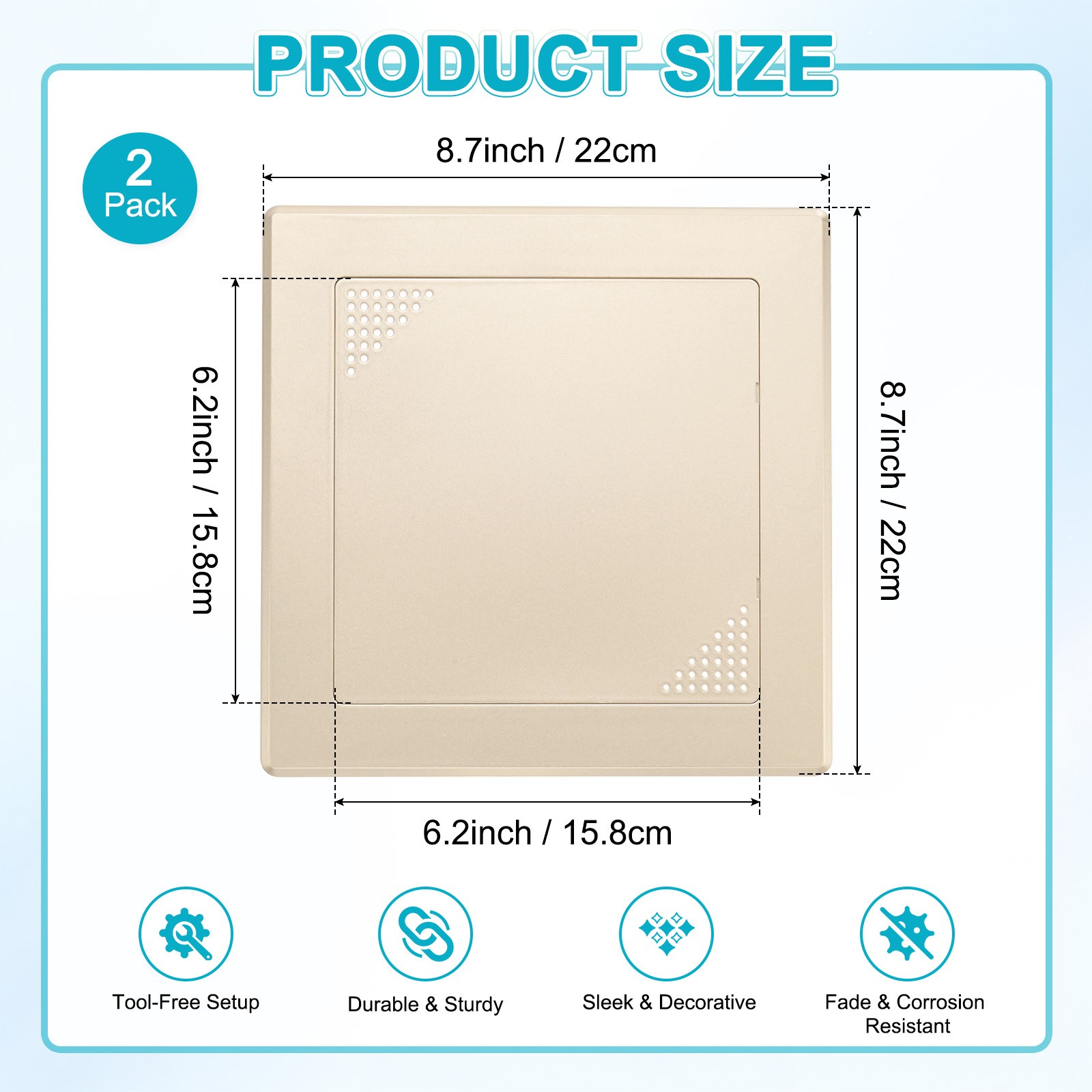 2-Pack Access Panel for Drywall, 6x6" Plastic [Gold Tone, Vented Square]