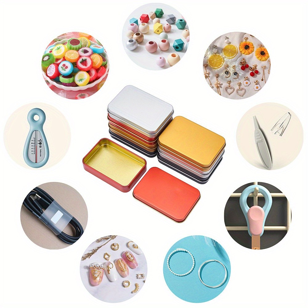 1set 8pcs Tinplate box Bead Storage Containers Storage box Rectangle Mixed color