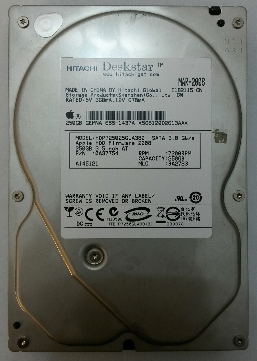 HITACHI HDP725025GLA380 P/N:0A37754 MLC:BA2783 Desktop Drive 7200RPM 250GB SATA