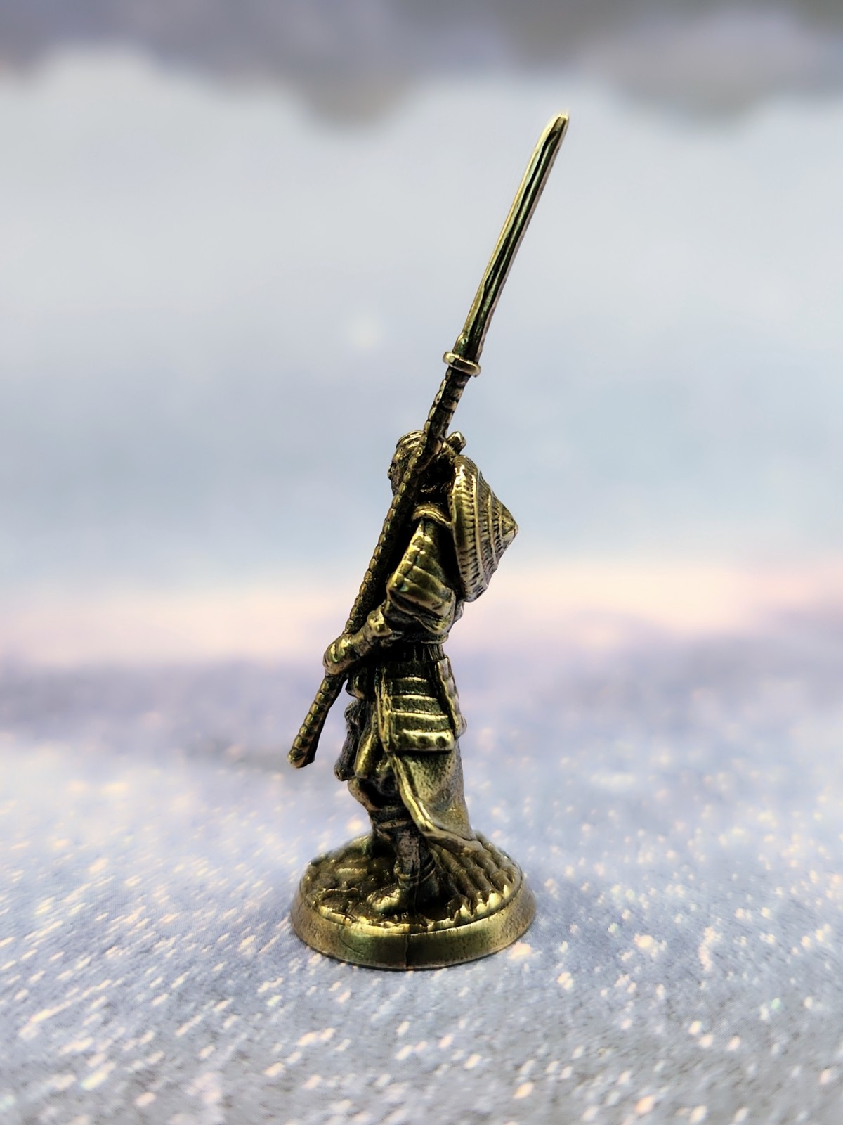 Solid Metal Japanese Samurai Miniature Figure, Total Height 53mm